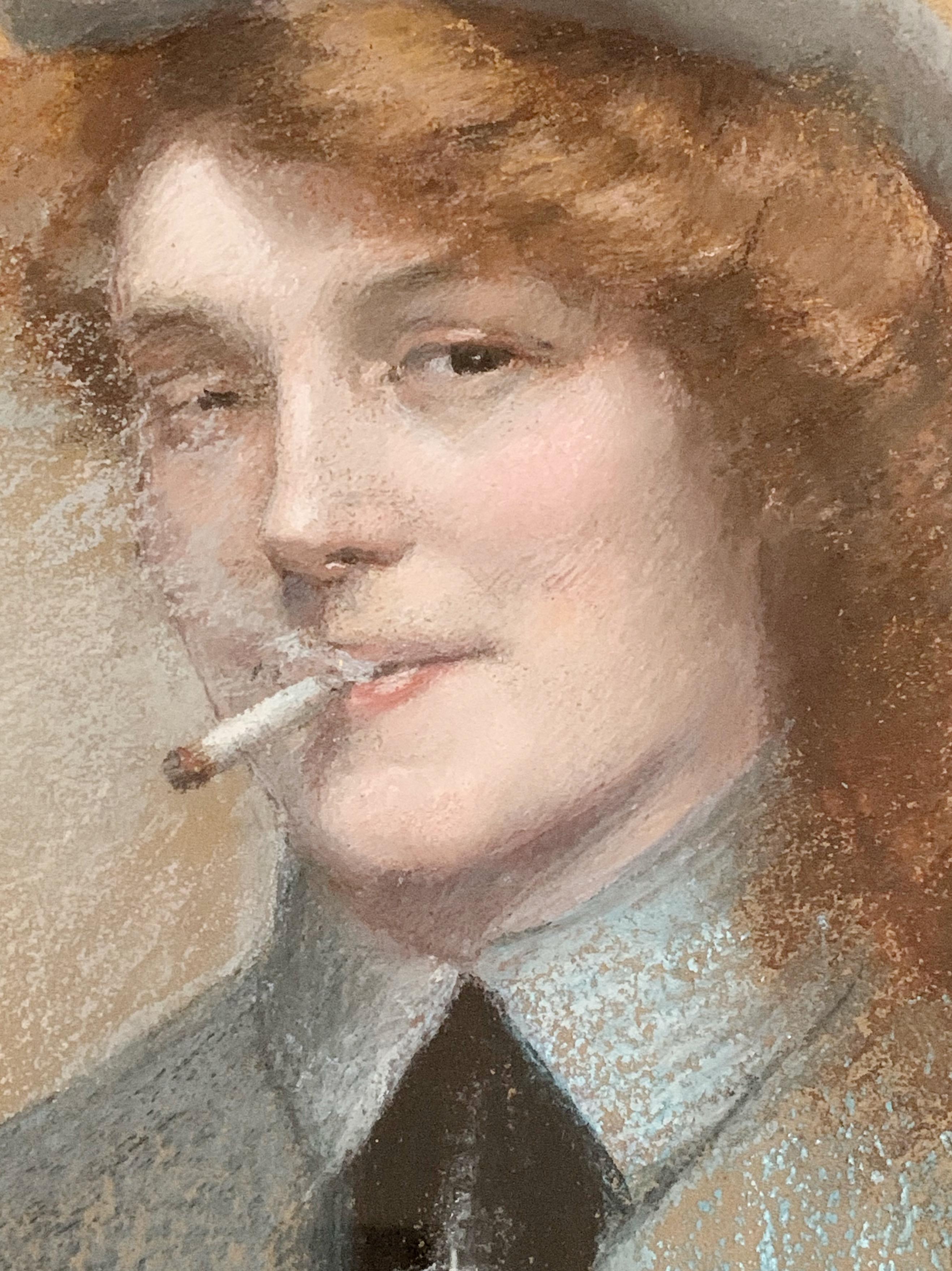 Portrait of a Woman with a Cigarette, circa 1910, pastel on paper For Sale 1