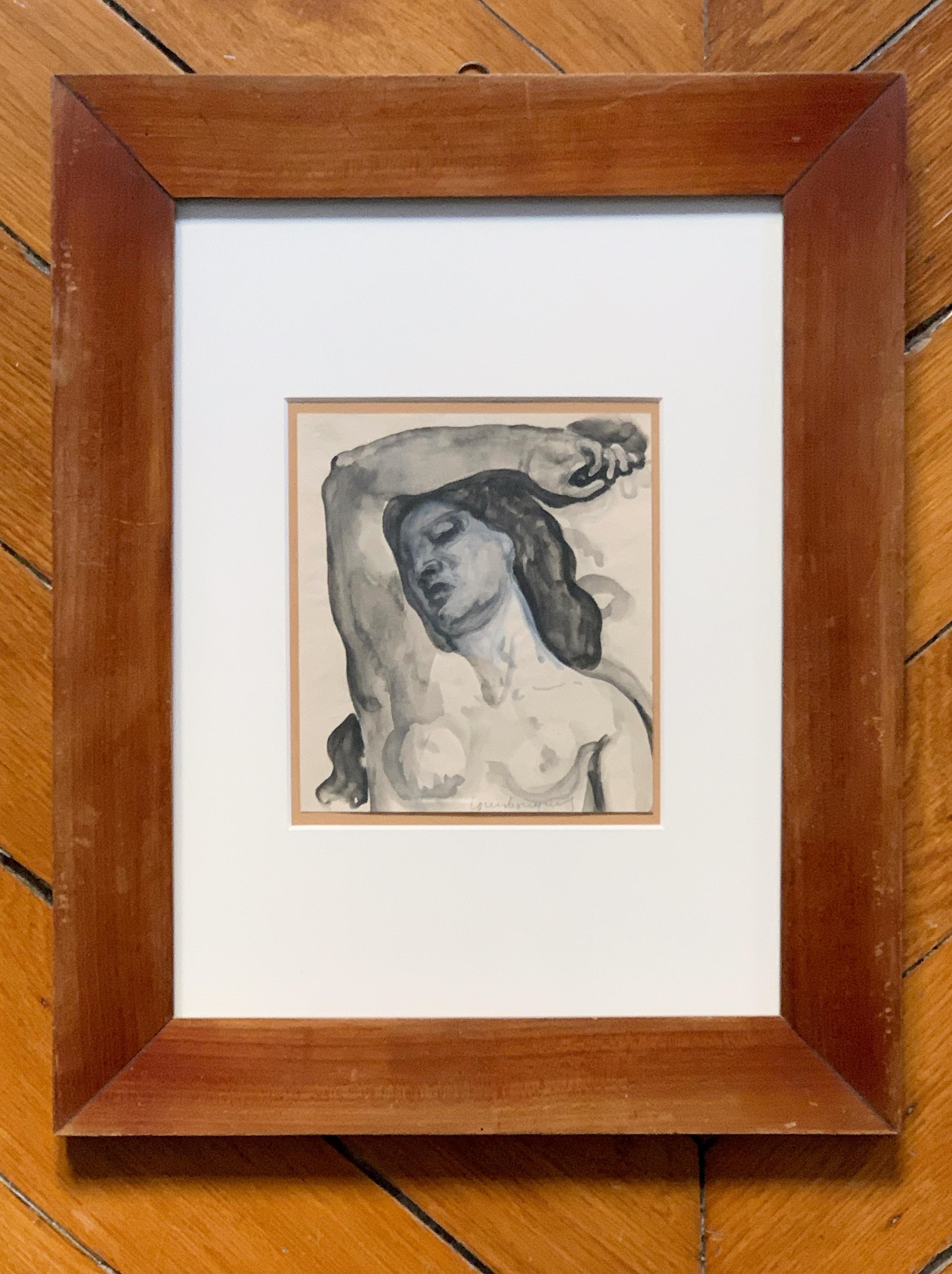 Bust of a nude woman with her arm raised - Art by Louis Bouquet