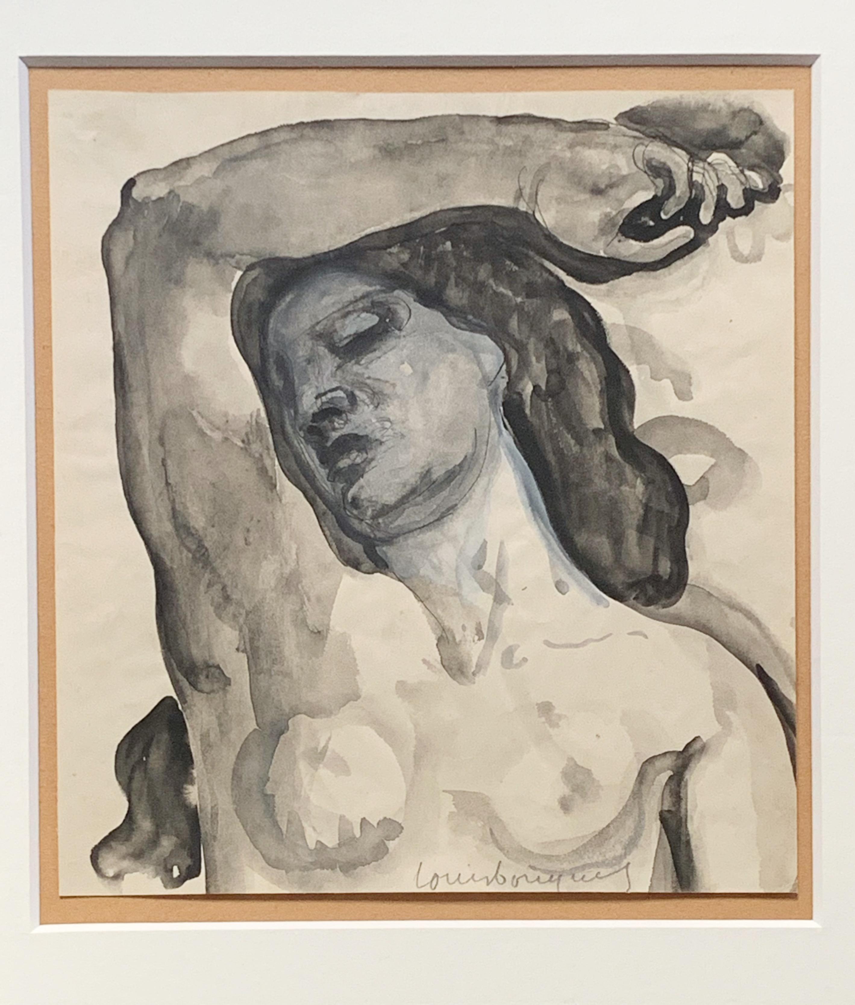 Louis BOUQUET (1885-1952)
Bust of a nude woman with her arm raised
Pen and Indian ink, grey and blue wash on paper
Signed lower centre
Size of work : 16 x 14,5 cm
Antique frame : 35 x 44 cm

Born in Lyon in 1885, Louis Bouquet trained at the École