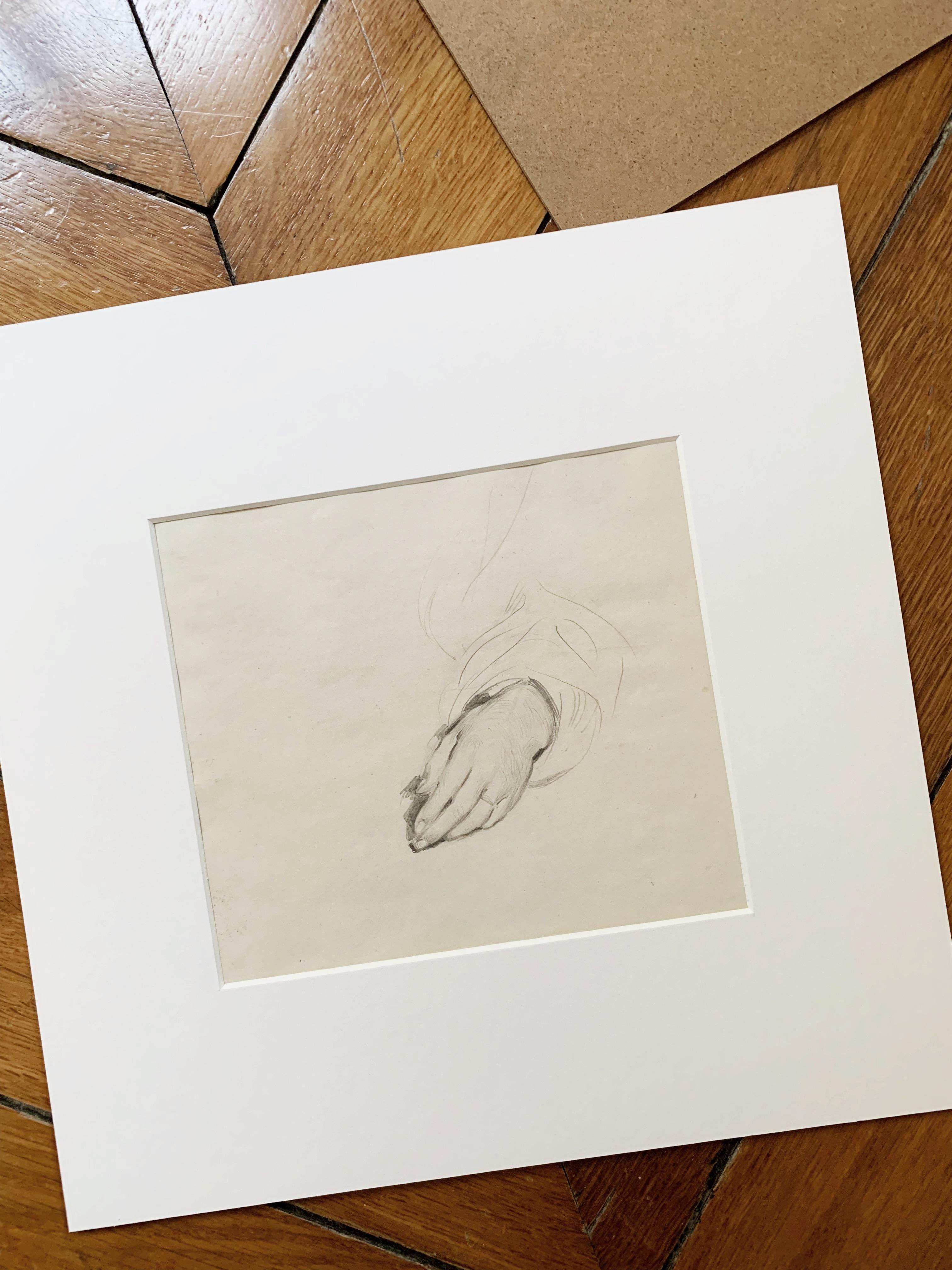 Alfred DEHODENCQ (1822-1982)
Étude d'une main ; préparatoire au tableau Mariée juive au Maroc, 1867
Crayon sur papier
Dimensions de l'œuvre : 15,5 x 17,5 cm
Taille du cadre : 30 x 30 cm


Alfred Dehodencq, peintre orientaliste, commence ses cours à