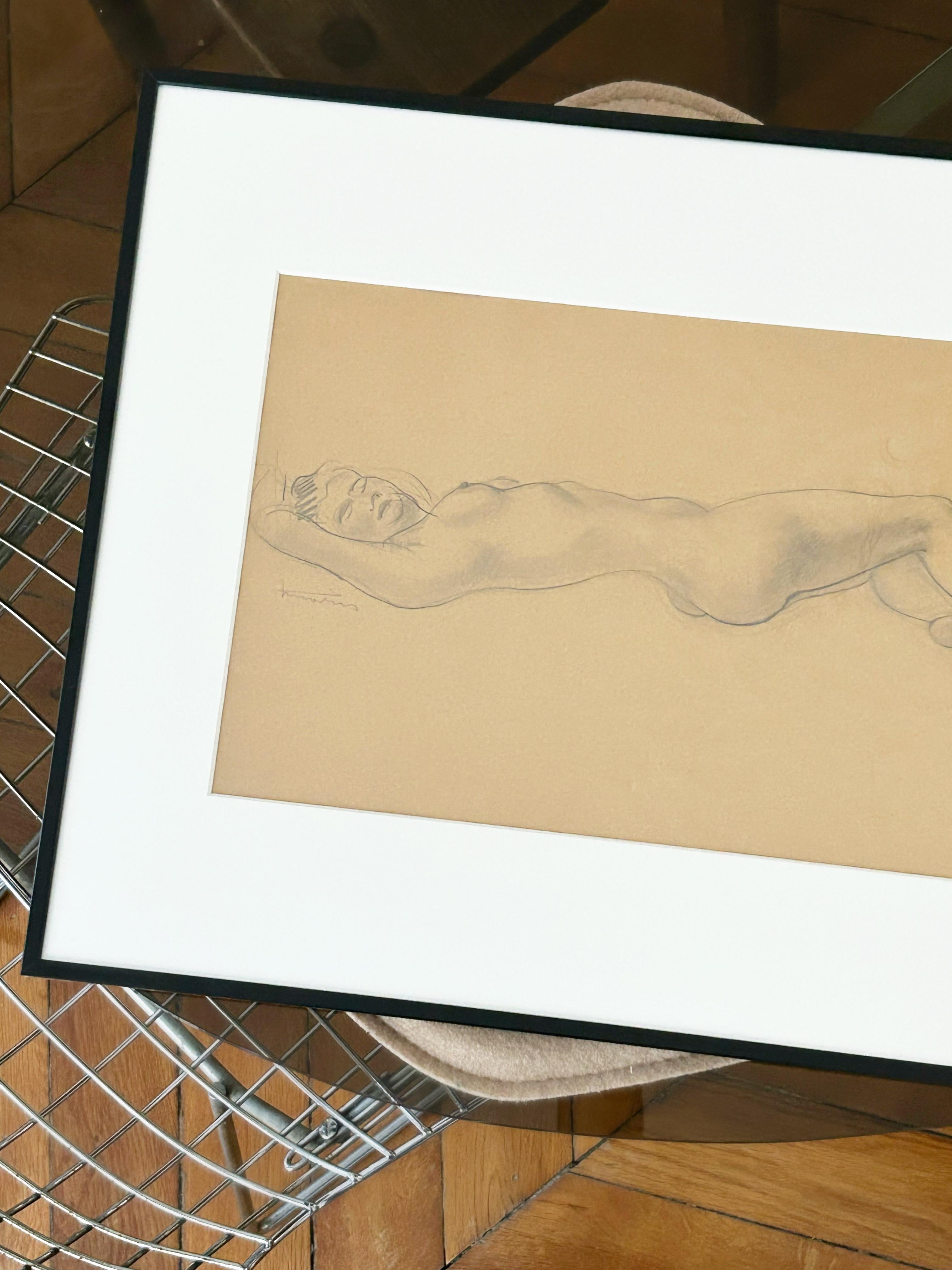 Nu féminin, vers 1940, crayon sur papier - Art de Jean Martin