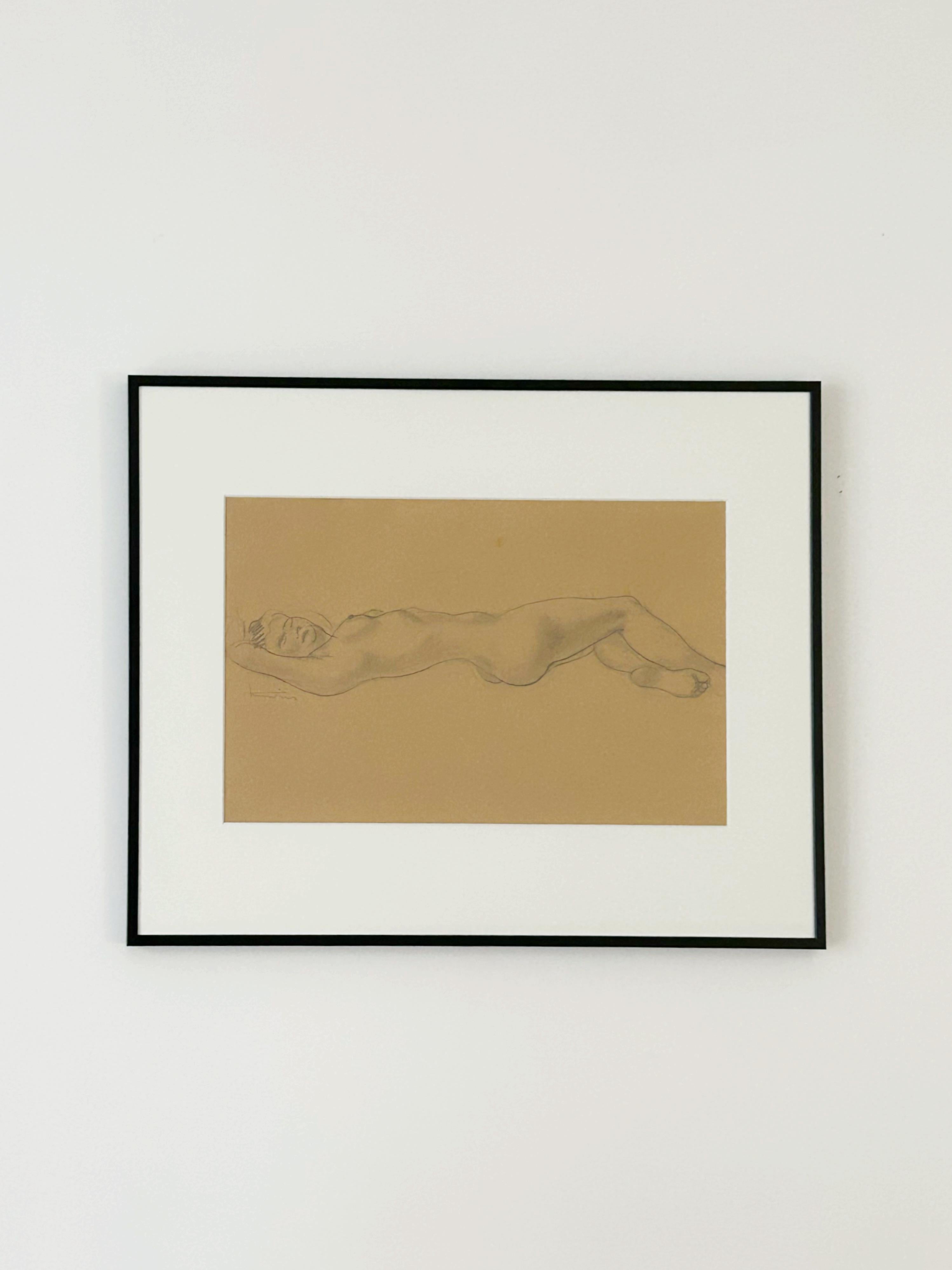 Jean MARTIN (1911-1996)
Nu féminin, vers 1940
Crayon sur papier
Signé à gauche
25 x 38 cm
cadre : 40 x 50 cm

Peintre autodidacte né à Lyon en 1911, Jean Martin développe un style de peinture de réalité sur les franges des débats autour de la