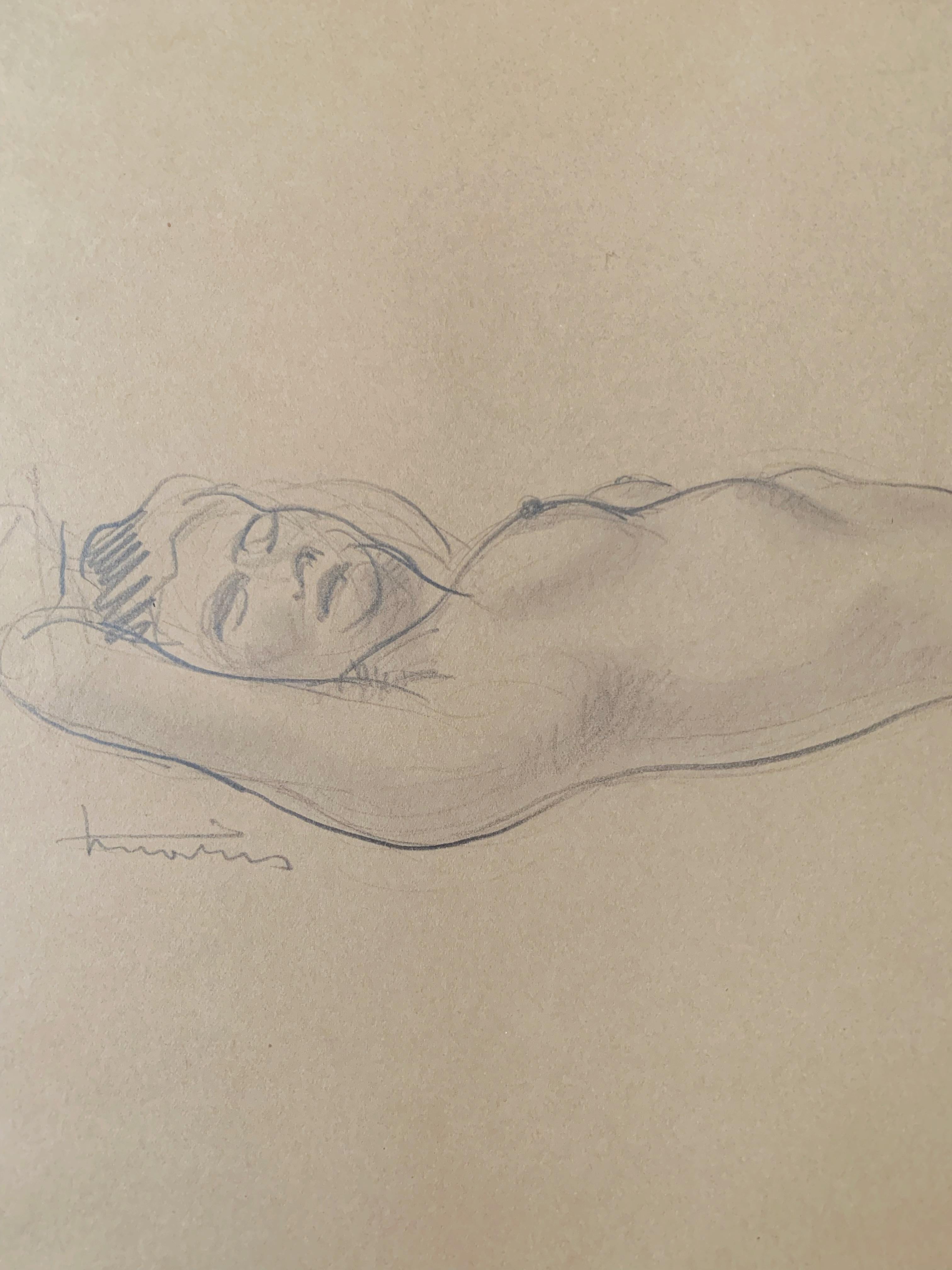 Female nude, circa 1940, pencil on paper For Sale 4