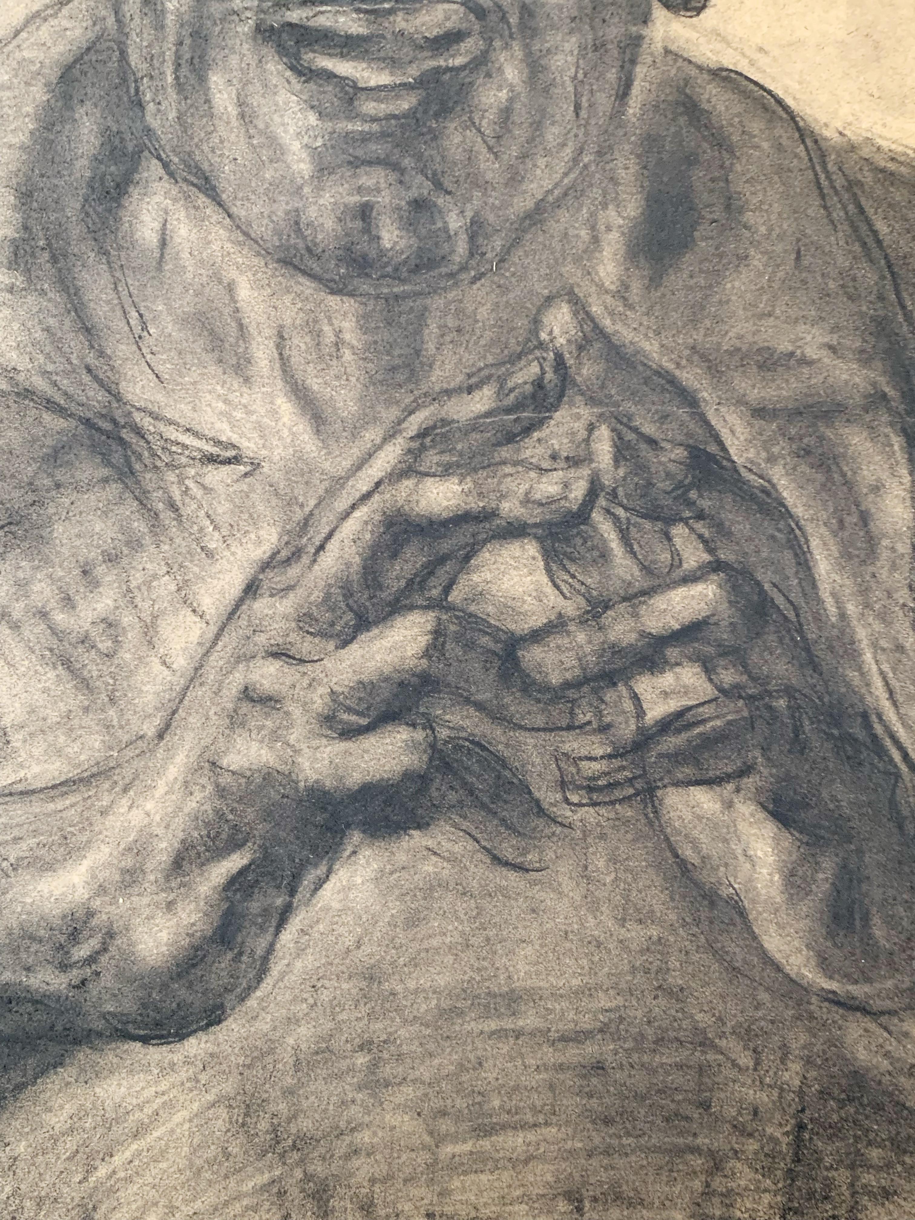 Autoportrait, circa 1940, Graphite pencil and charcoal on paper - Gray Portrait by Henry Mirande