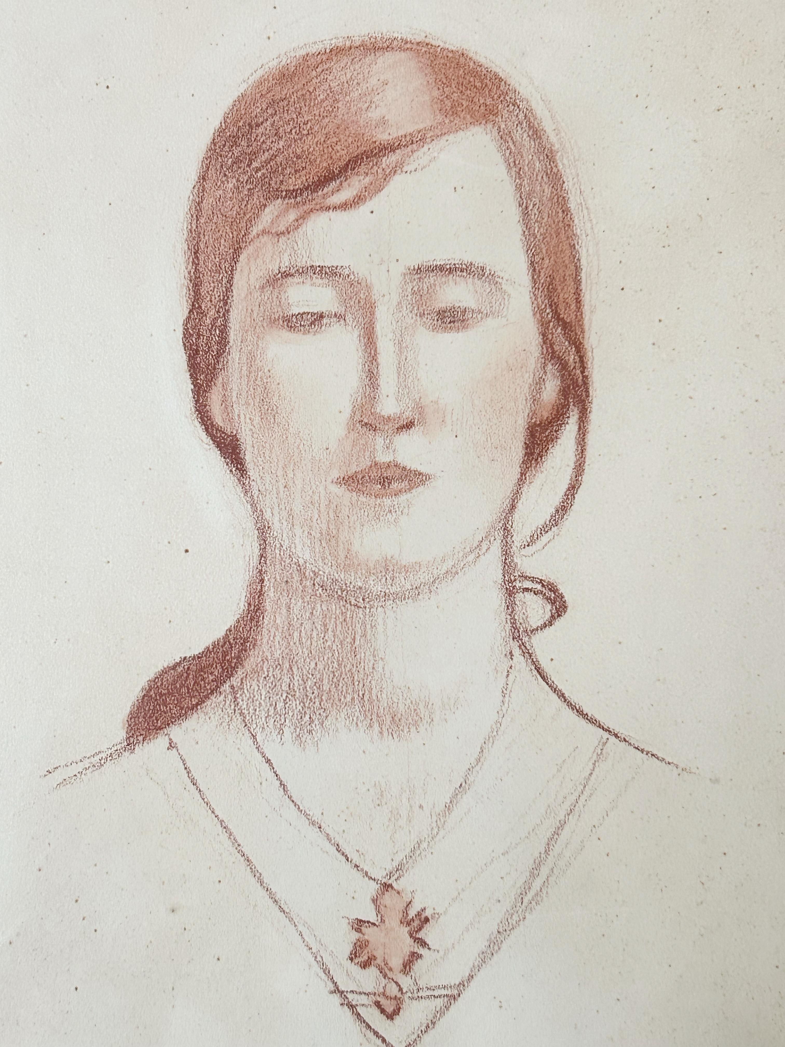 Portrait d'une femme, 1929, craie rouge sur papier en vente 1