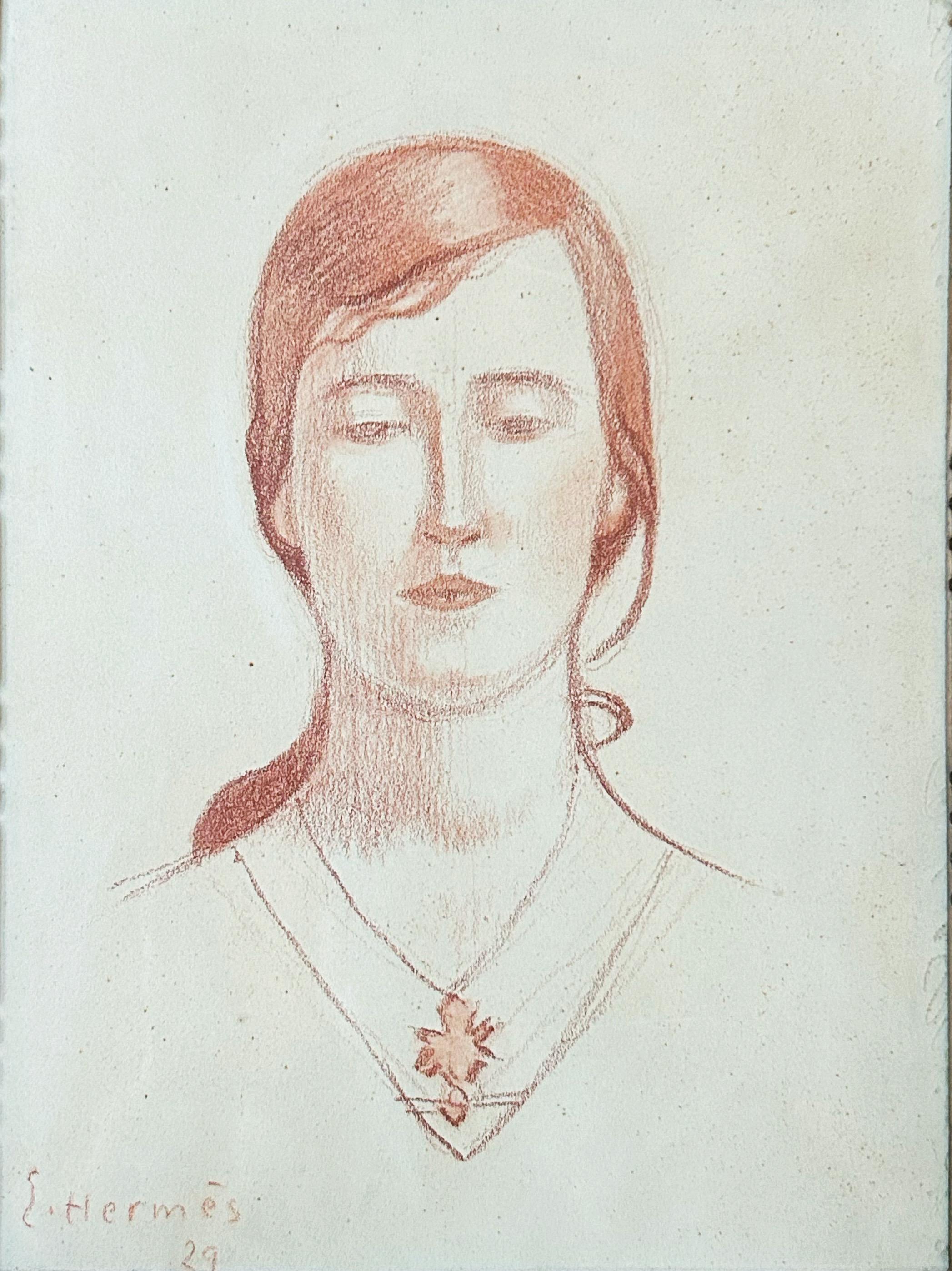 Portrait of a woman, 1929, red chalk on paper For Sale 3
