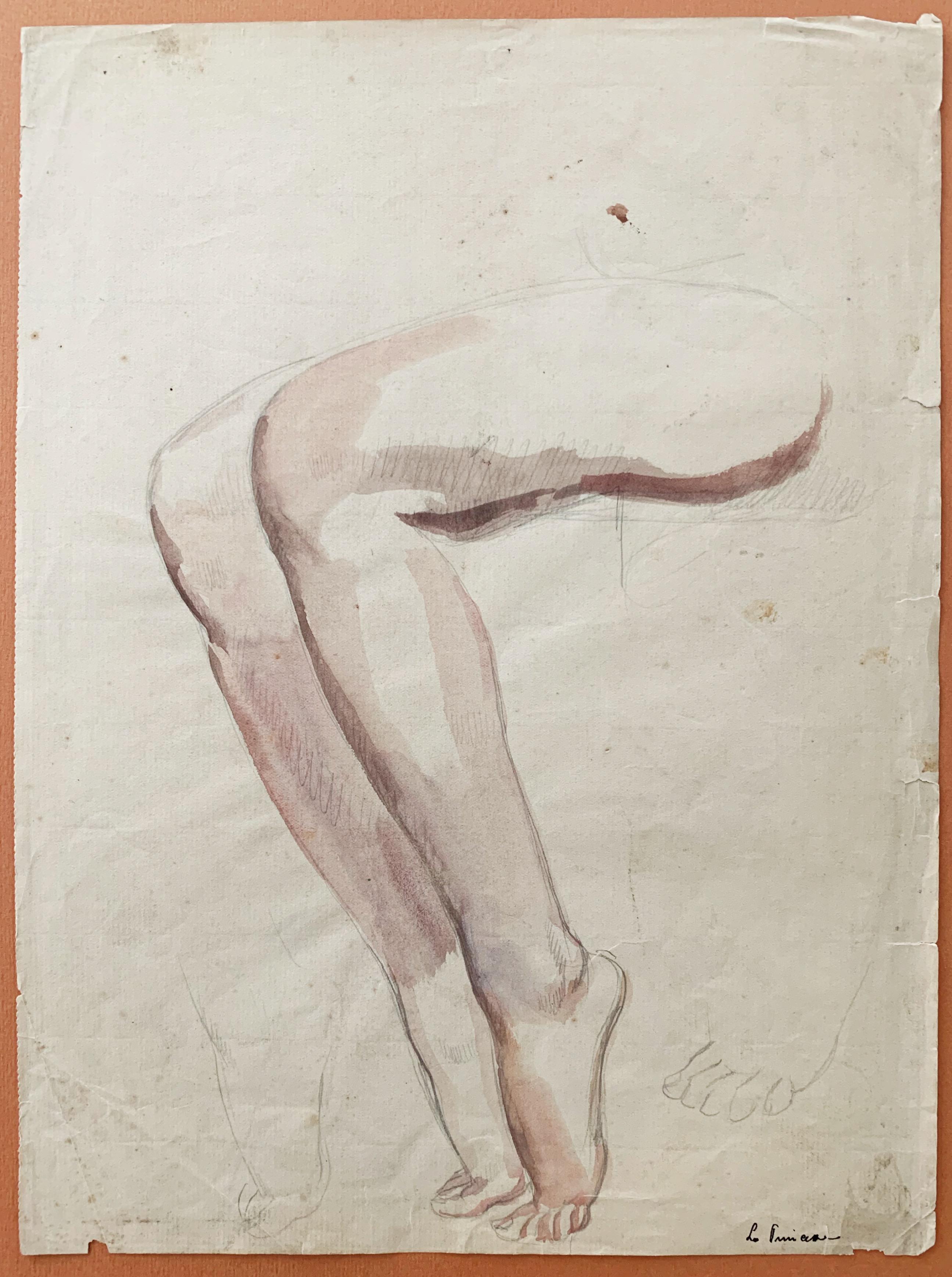 Raphaël Delorme Nude - Study, preparatory work for “La Princesse”, watercolor and pencil on paper