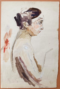 Frau im Profil, Aquarell und Bleistift auf Papier