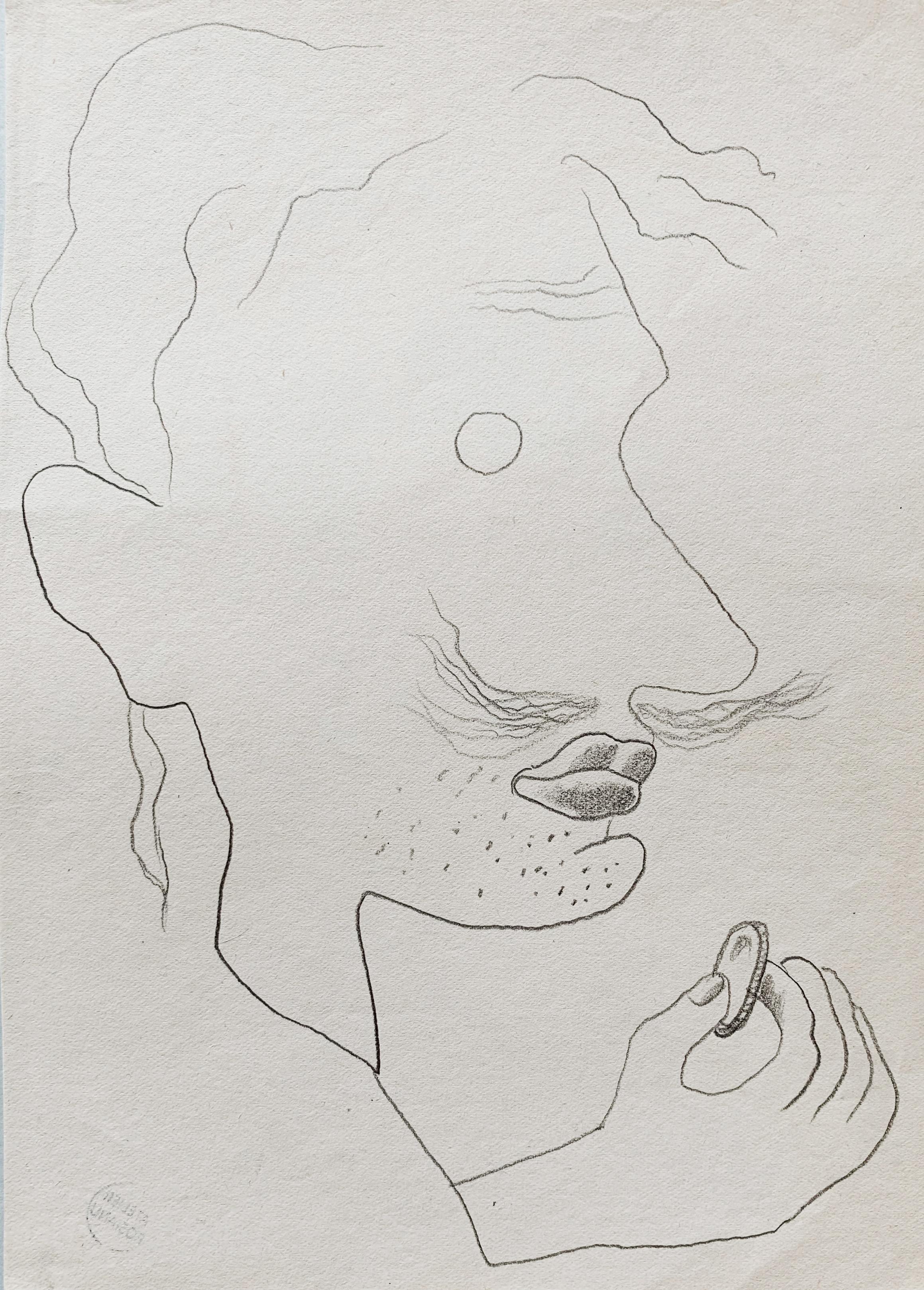Mathieu Rosianu Figurative Art – Mann mit Münze, ca. 1930, Bleistift auf Papier