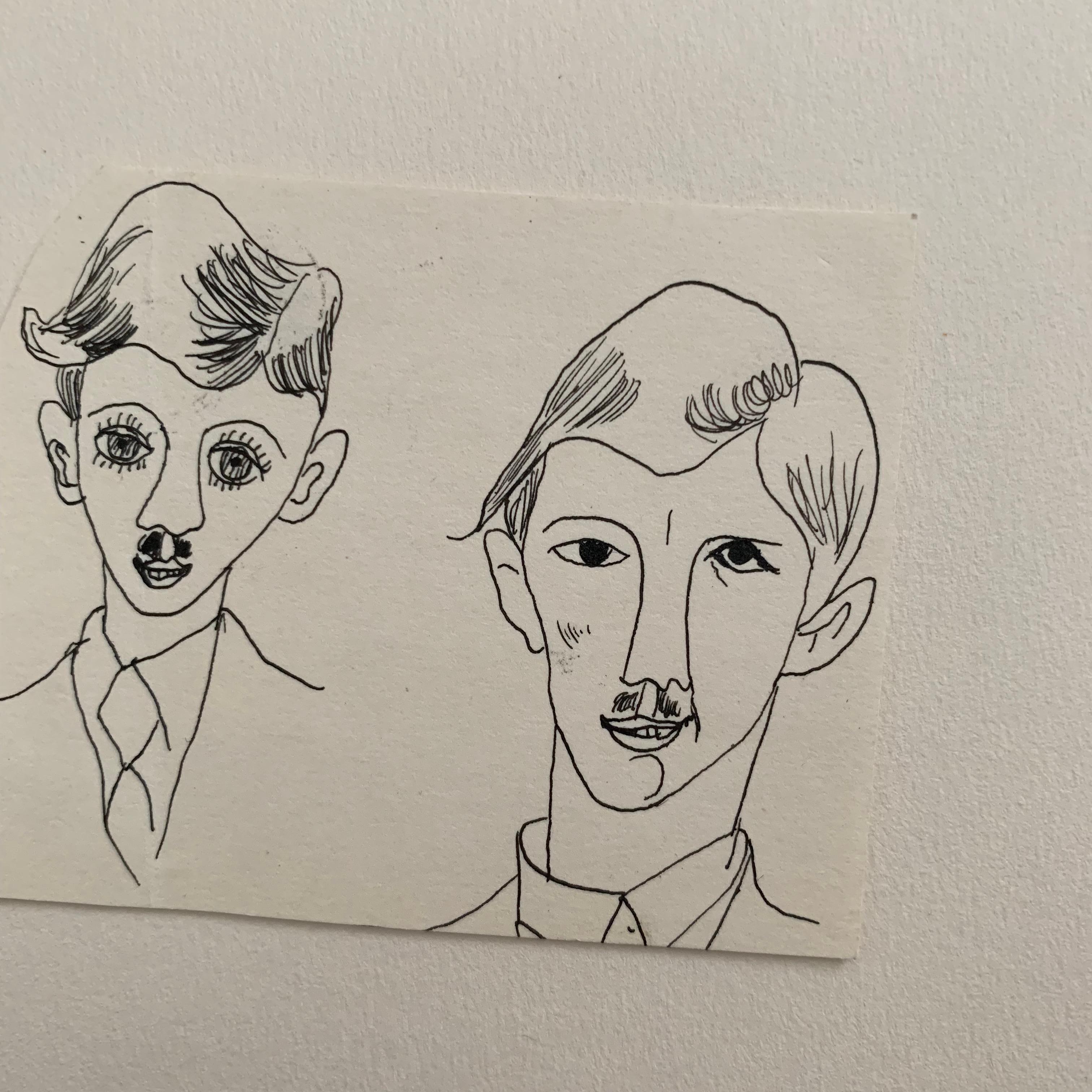 Deux têtes d'hommes, vers 1930, encre sur papier - Art de Mathieu Rosianu