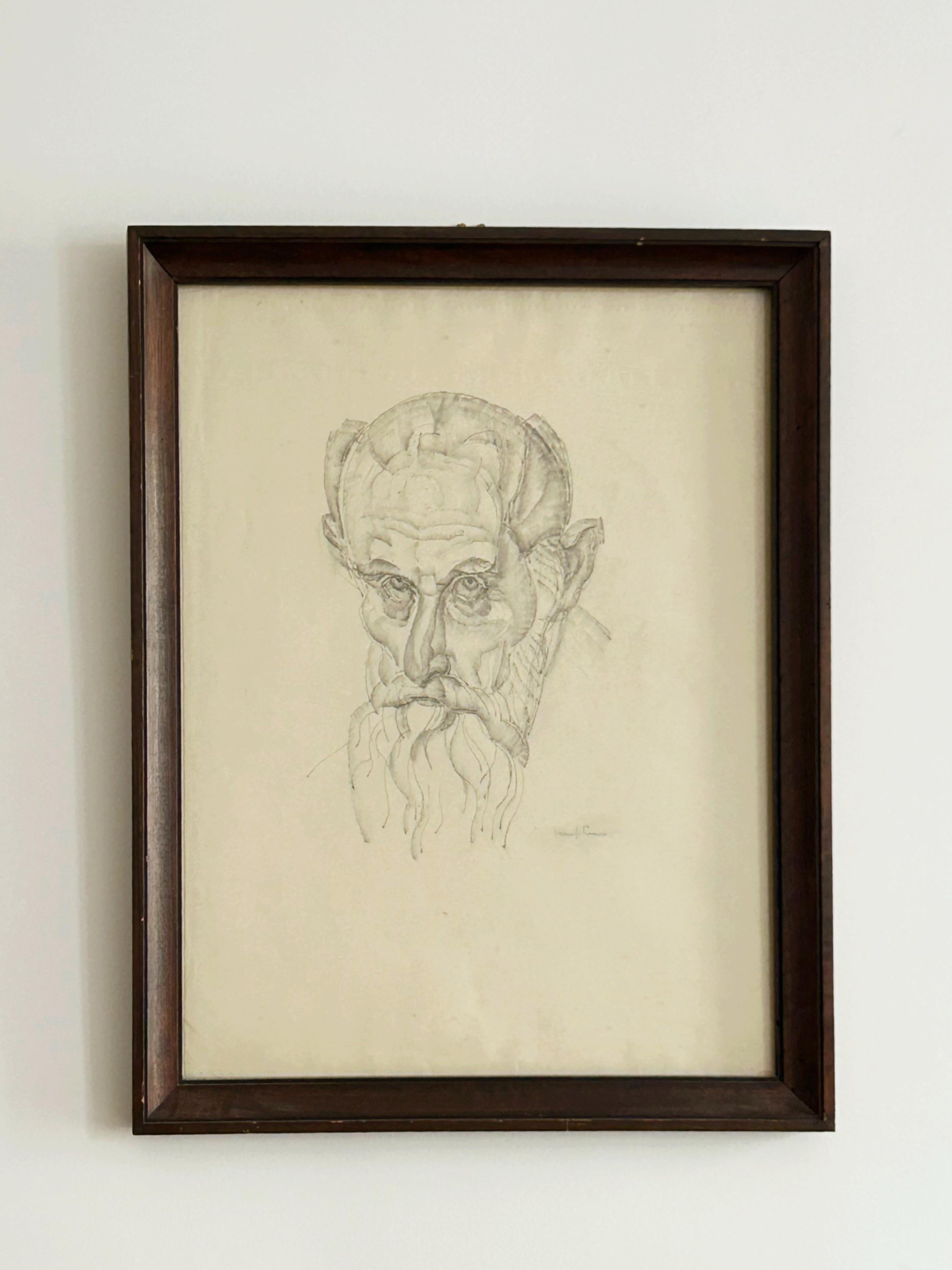 Marcel-Lenoir, Bildnis eines bärtigen Mannes, vermeintliches Self-Portrait, Bleistift  – Art von Jules Oury dit Marcel-Lenoir