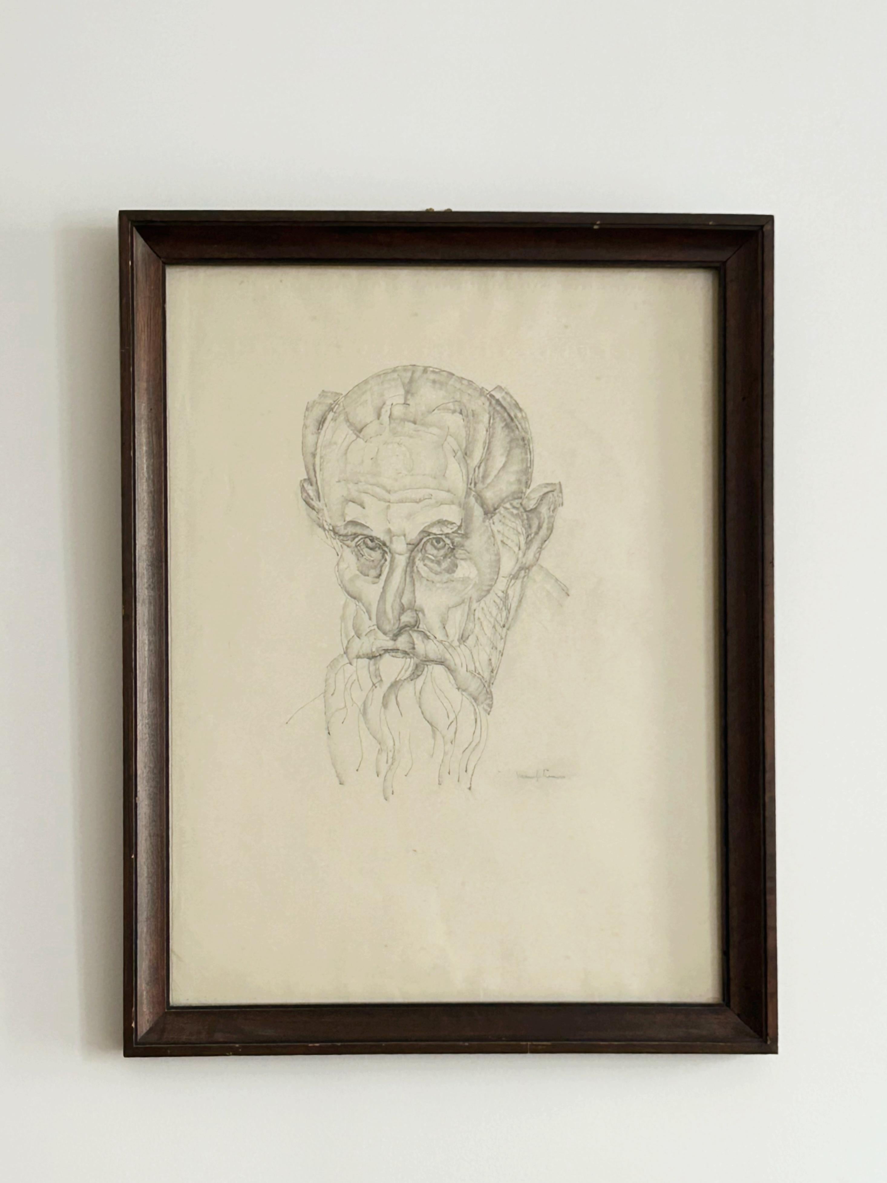 Marcel-Lenoir, Bildnis eines bärtigen Mannes, vermeintliches Self-Portrait, Bleistift  im Angebot 1