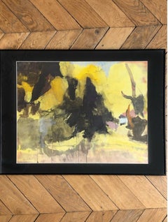 Vintage Pierre Montheillet, Composition in yellow, watercolor and gouache on paper