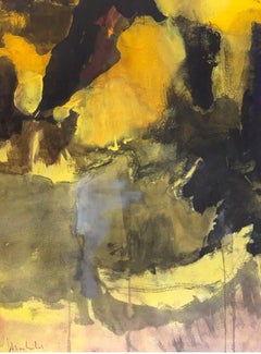 Pierre Montheillet, composition jaune, aquarelle et gouache sur papier