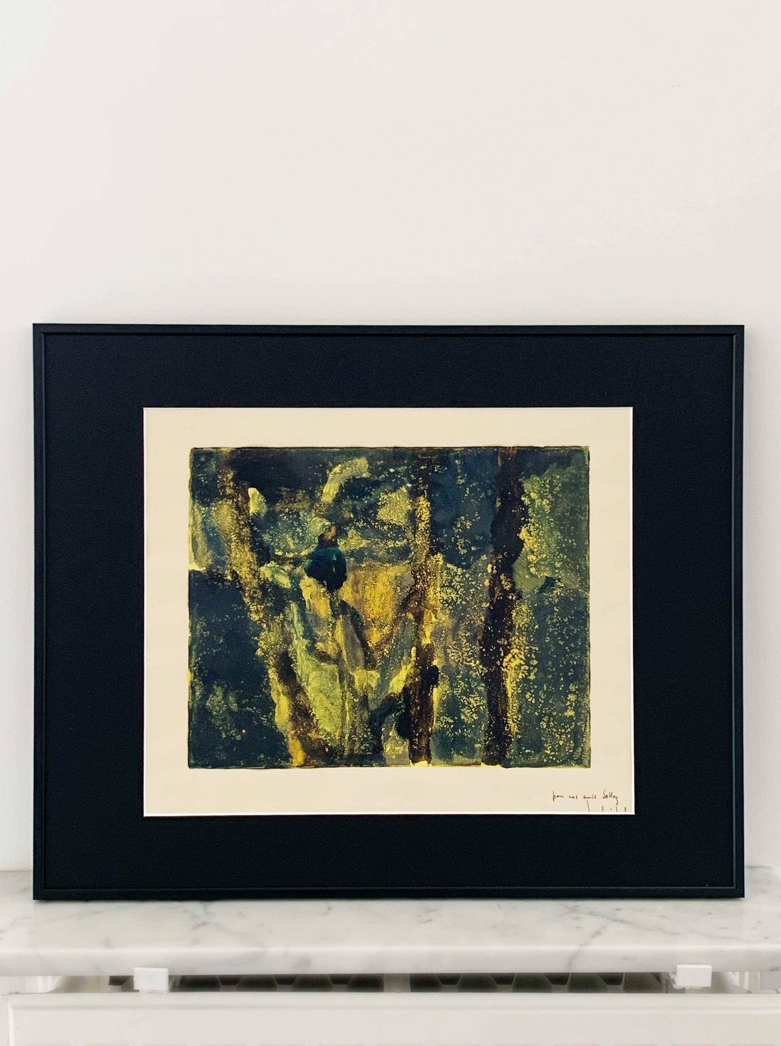 Pierre Montheillet, composition en vert et jaune, monotype sur papier en vente 1
