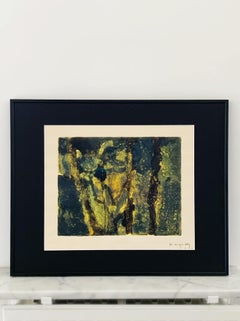 Pierre Montheillet, composition en vert et jaune, monotype sur papier