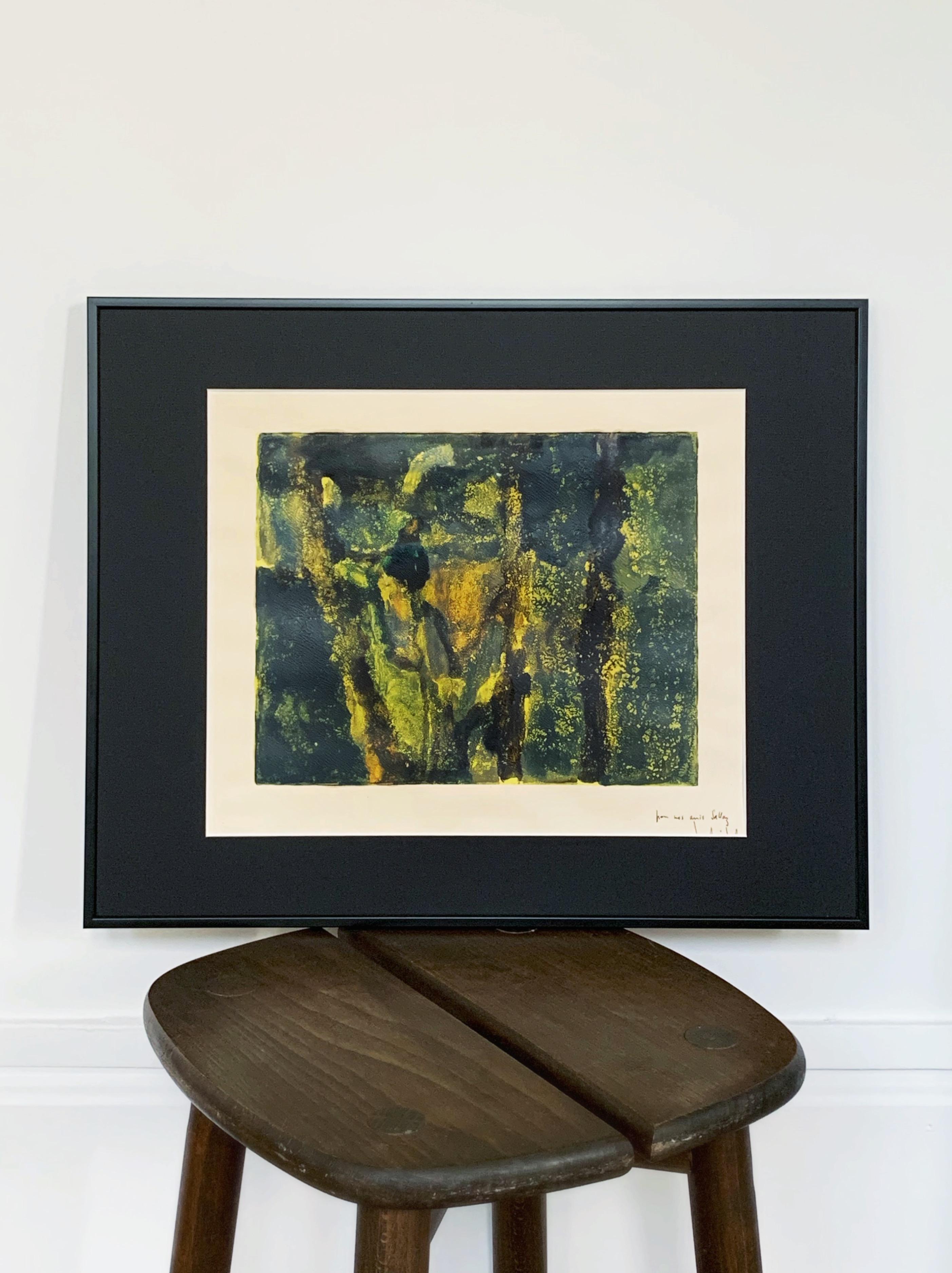 Pierre Montheillet, composition en vert et jaune, monotype sur papier en vente 6