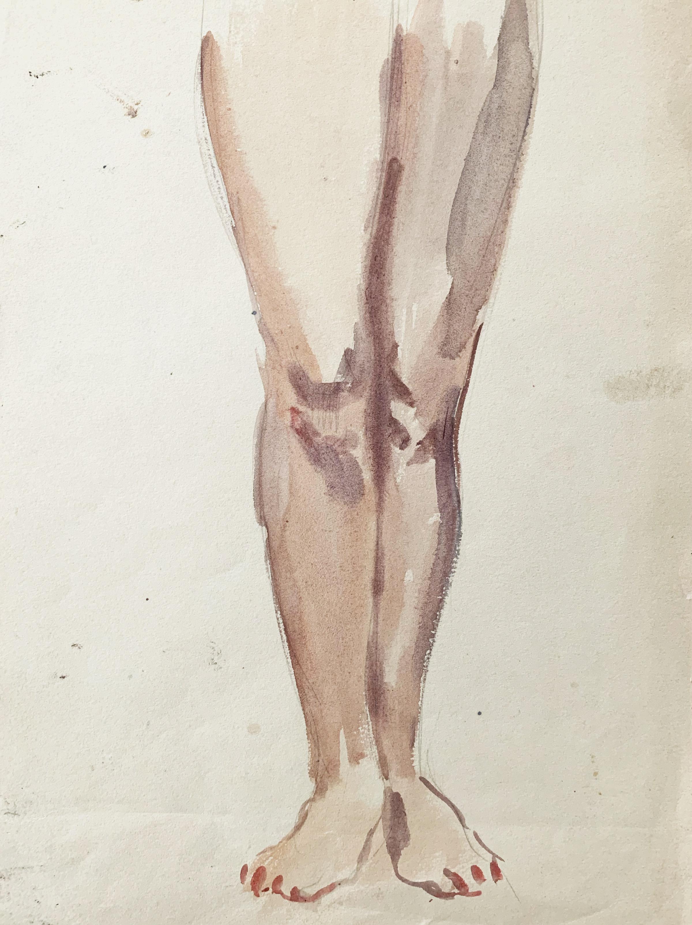 Raphael Delorme, Studio di gambe di donna, acquerello e matita su carta - Painting di Raphaël Delorme