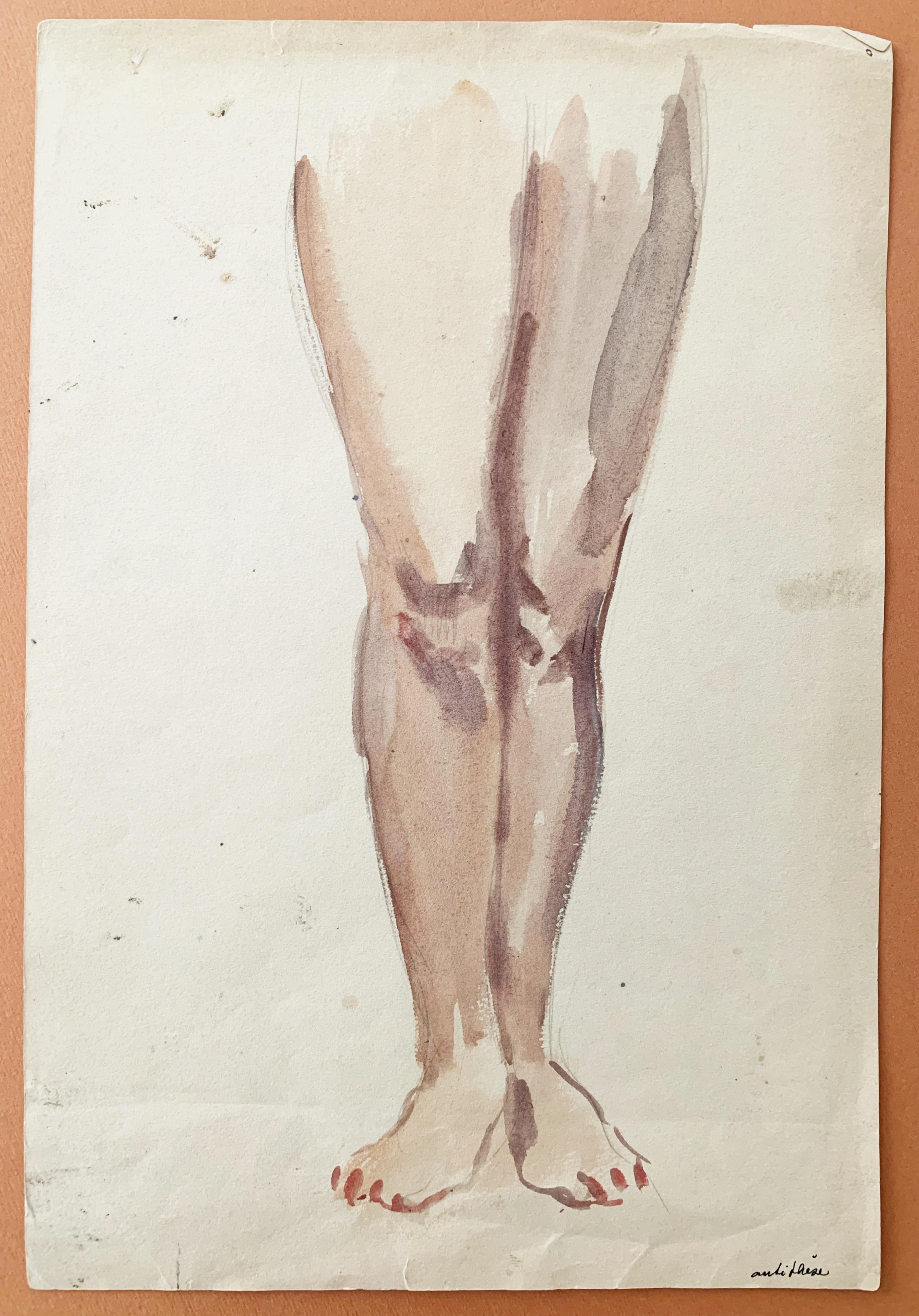 Raphael Delorme, Studio di gambe di donna, acquerello e matita su carta - Painting Art Déco di Raphaël Delorme