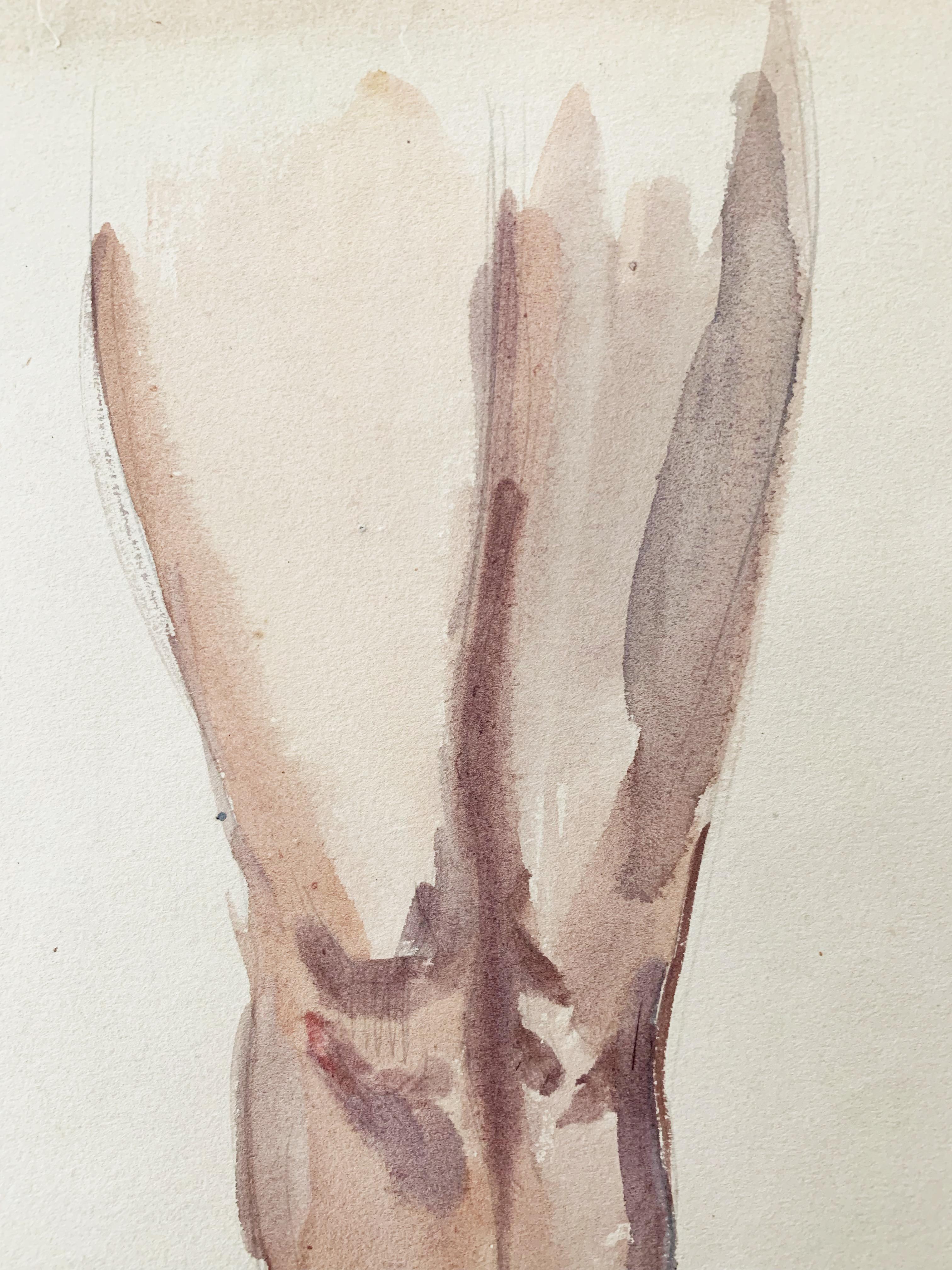 Raphael Delorme, Studio di gambe di donna, acquerello e matita su carta - Nude Painting Beige di Raphaël Delorme