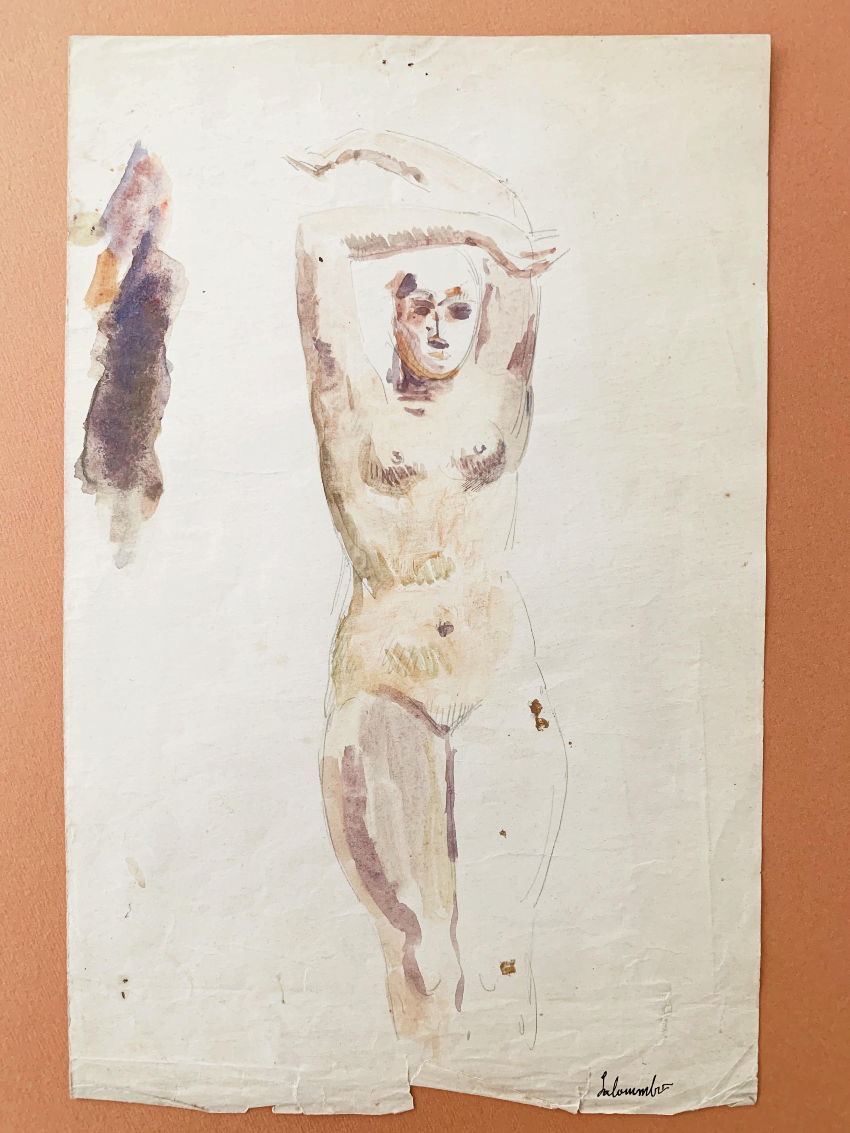 Raphael Delorme, Studio, nudo femminile acquerello e matita su carta - Art di Raphaël Delorme