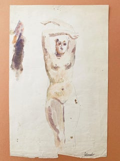 Raphael Delorme, Studie, weiblicher Akt, Aquarell und Bleistift auf Papier