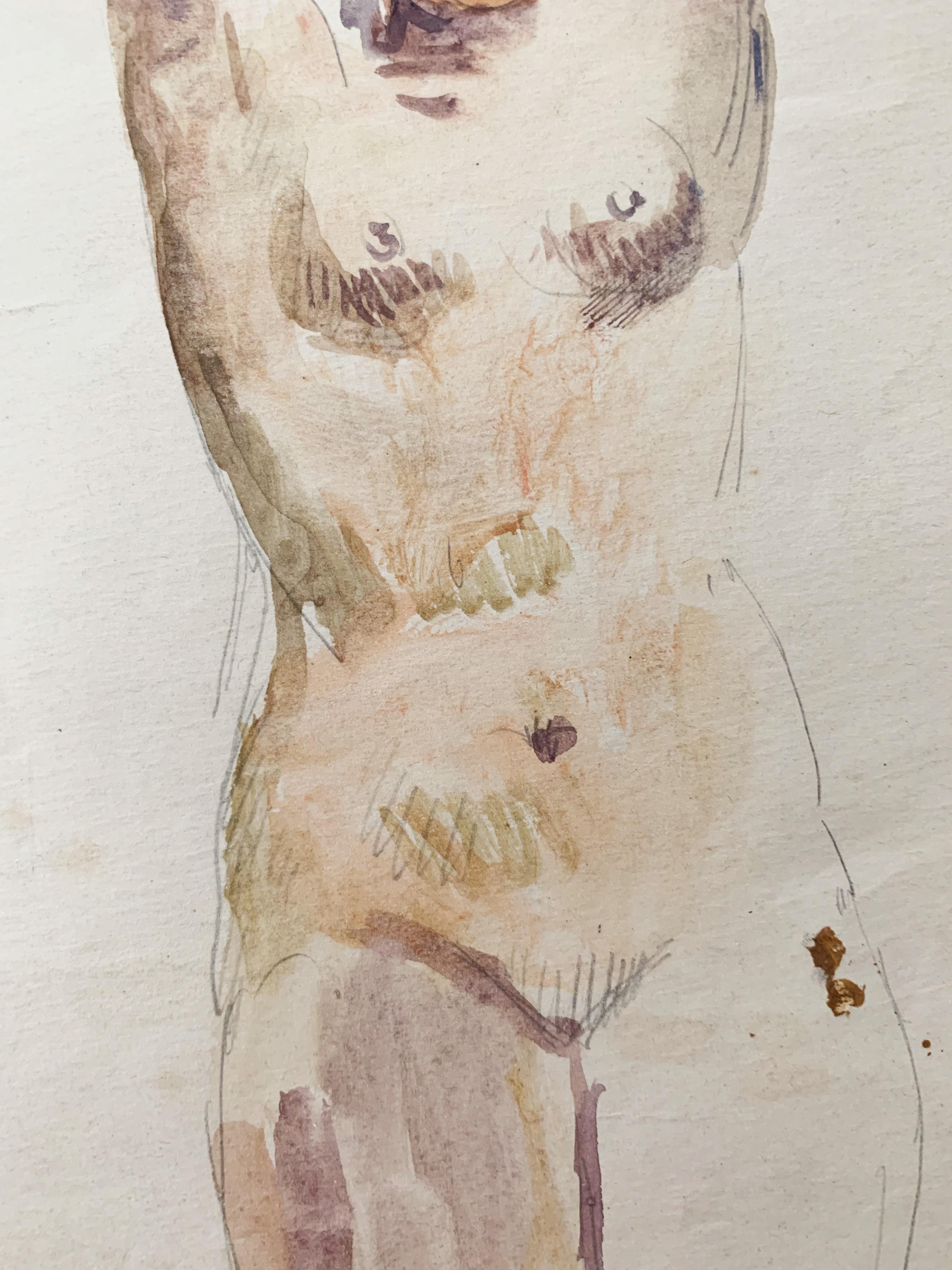 Raphael Delorme, Studio, nudo femminile acquerello e matita su carta - Nude Beige di Raphaël Delorme