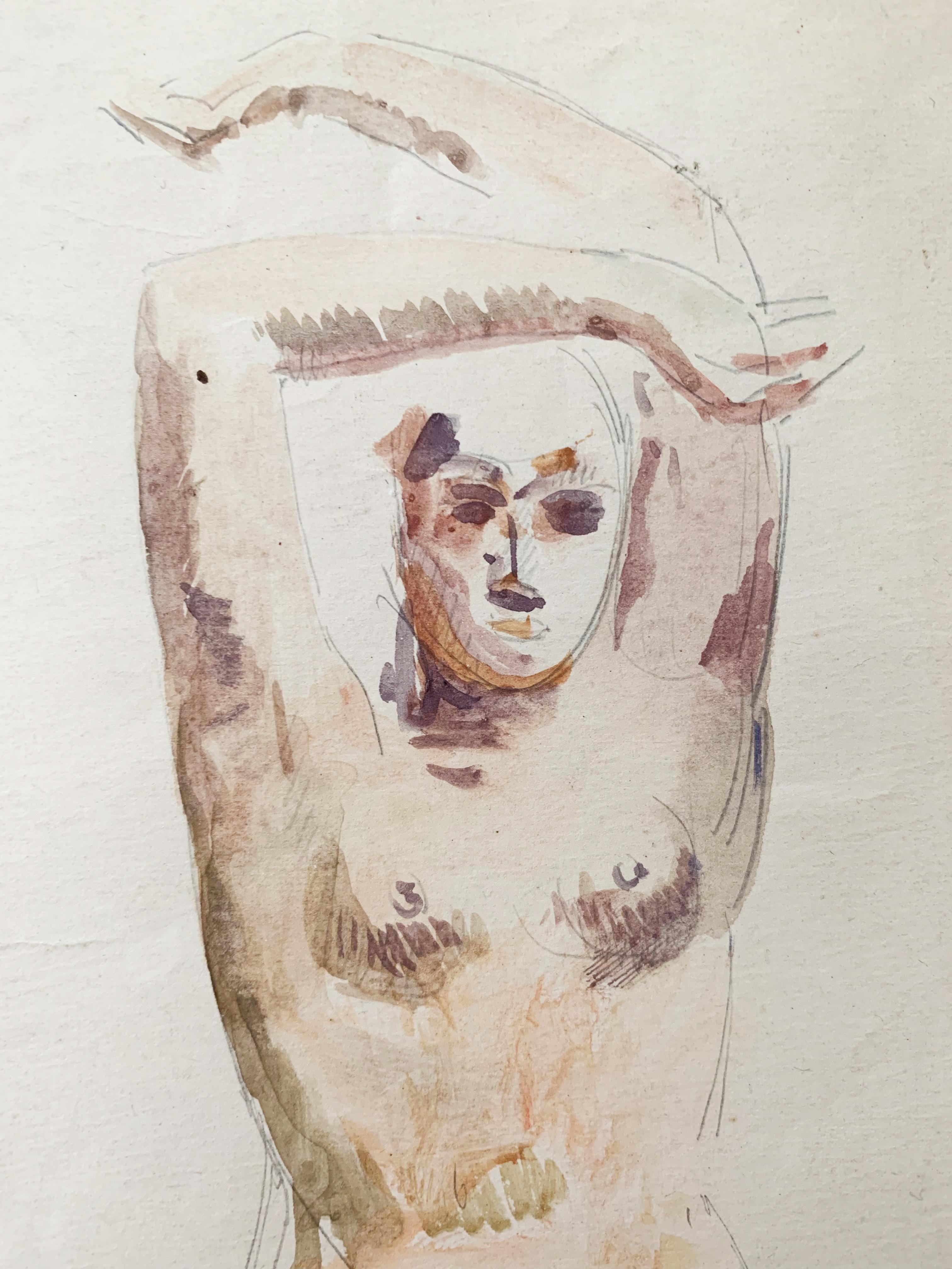Raphael Delorme, Studio, nudo femminile acquerello e matita su carta - Art Art Déco di Raphaël Delorme