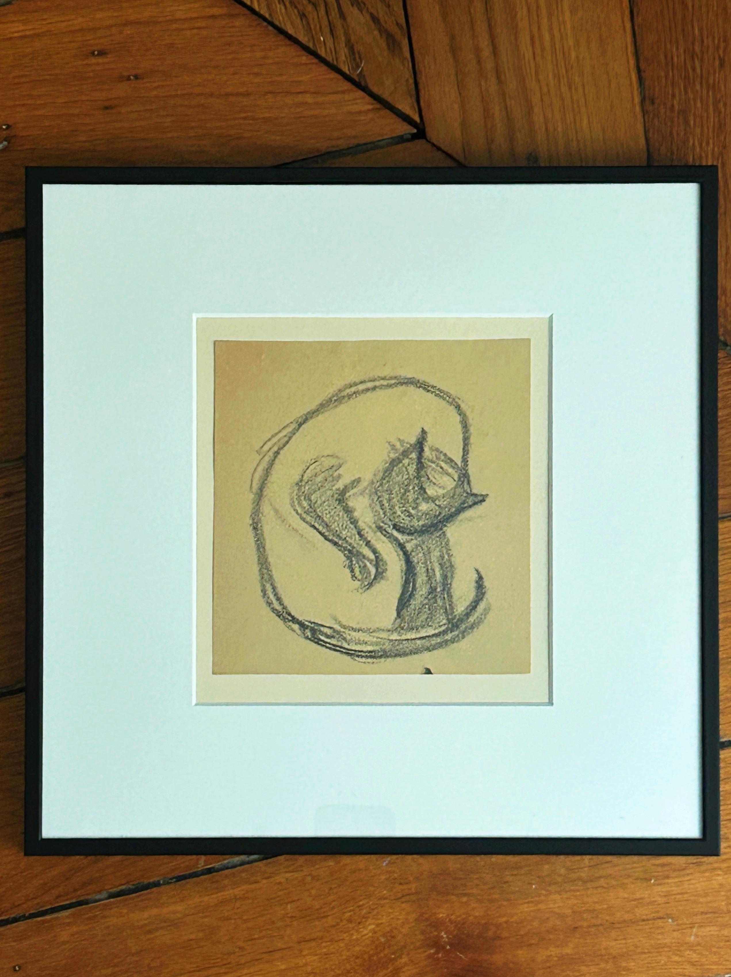 Victor PROUVÉ (1858-1943), Étude de chat, fusain sur papier - Beige Animal Art par Victor Prouve