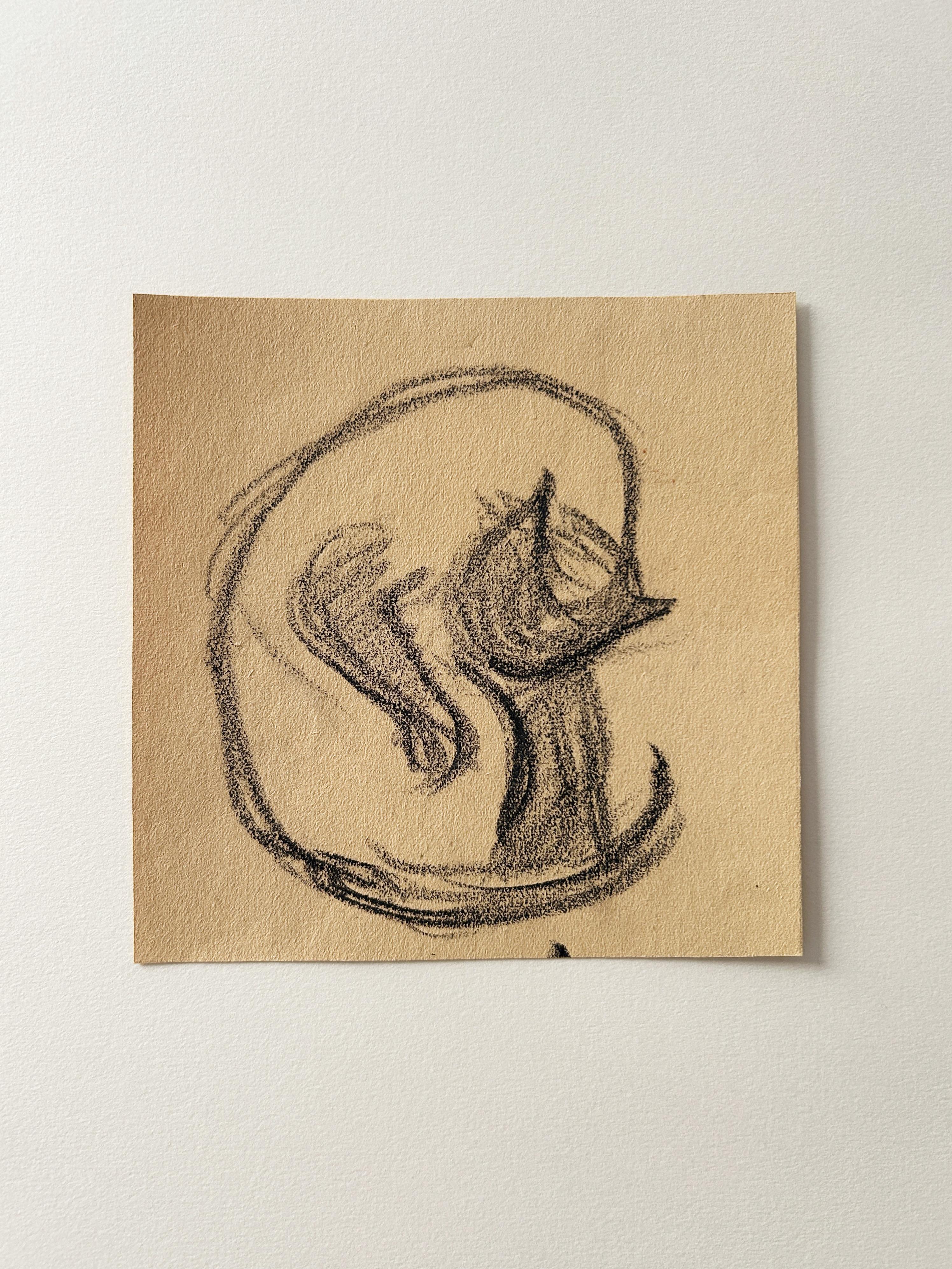 Victor PROUVÉ (1858-1943)
Étude d'un chat
Fusain sur papier
15 × 14 cm
cadre 30 x 30 cm
Provenance : famille de l'artiste

Figure majeure de l'école de Nancy, Victor Prouvé est le père de l'architecte et designer Jean Prouvé. Artiste