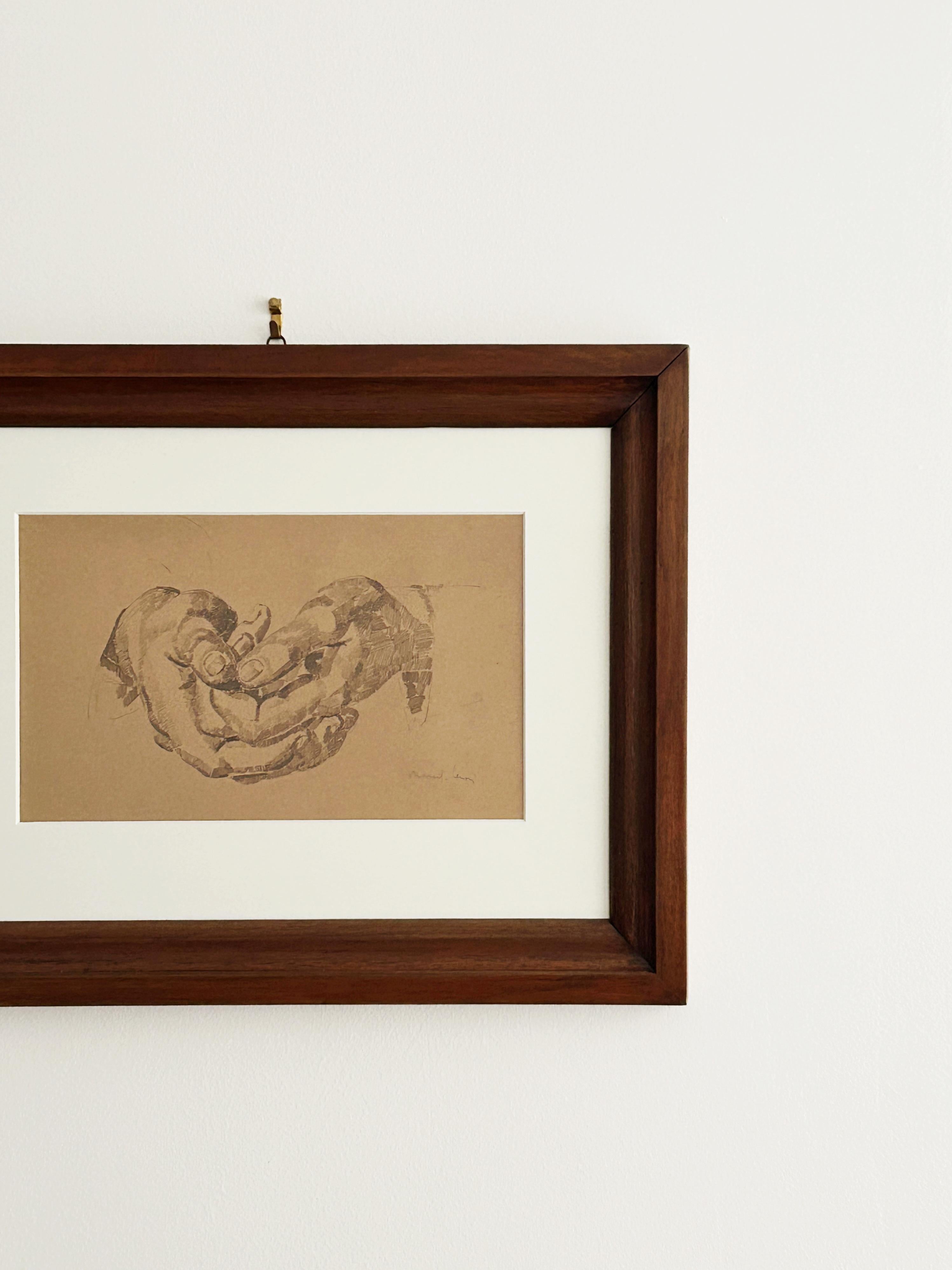 Study of hands, circa 1915, ink on paper - Beige Figurative Art by Jules Oury dit Marcel-Lenoir