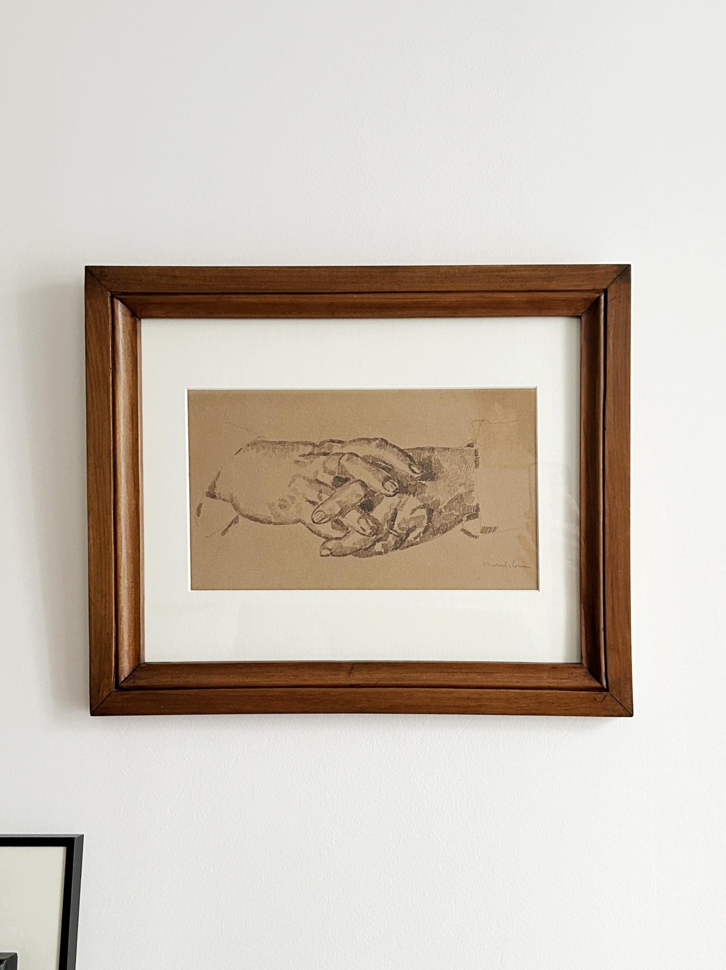 Étude de mains, vers 1915, encre sur papier - Gris Figurative Art par Jules Oury dit Marcel-Lenoir