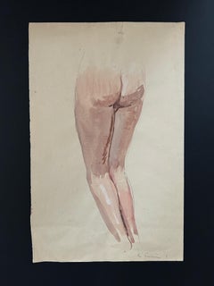 Raphael Delorme, Study of woman's legs, watercolor and pencil on paper