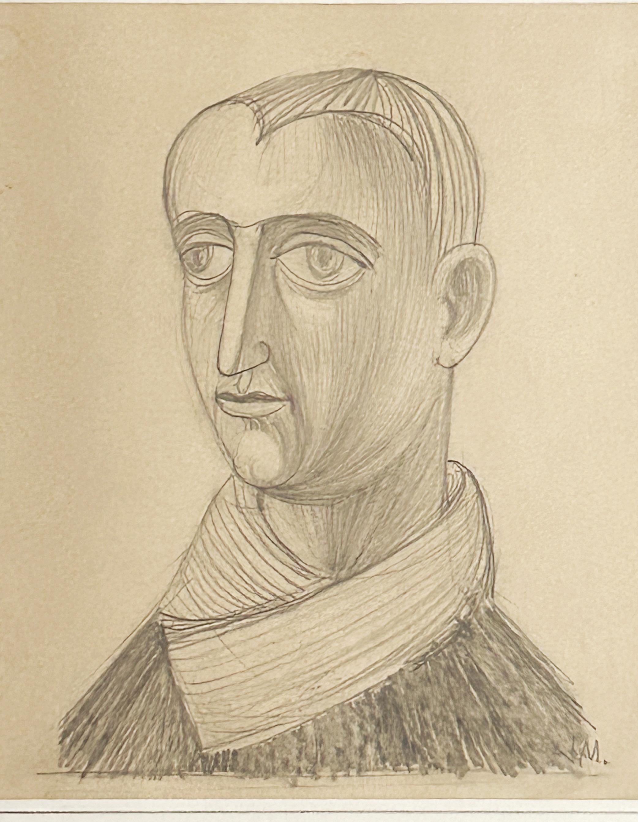 Jean Martin, Hombre con bufanda, hacia 1950, Grafito sobre papel 4