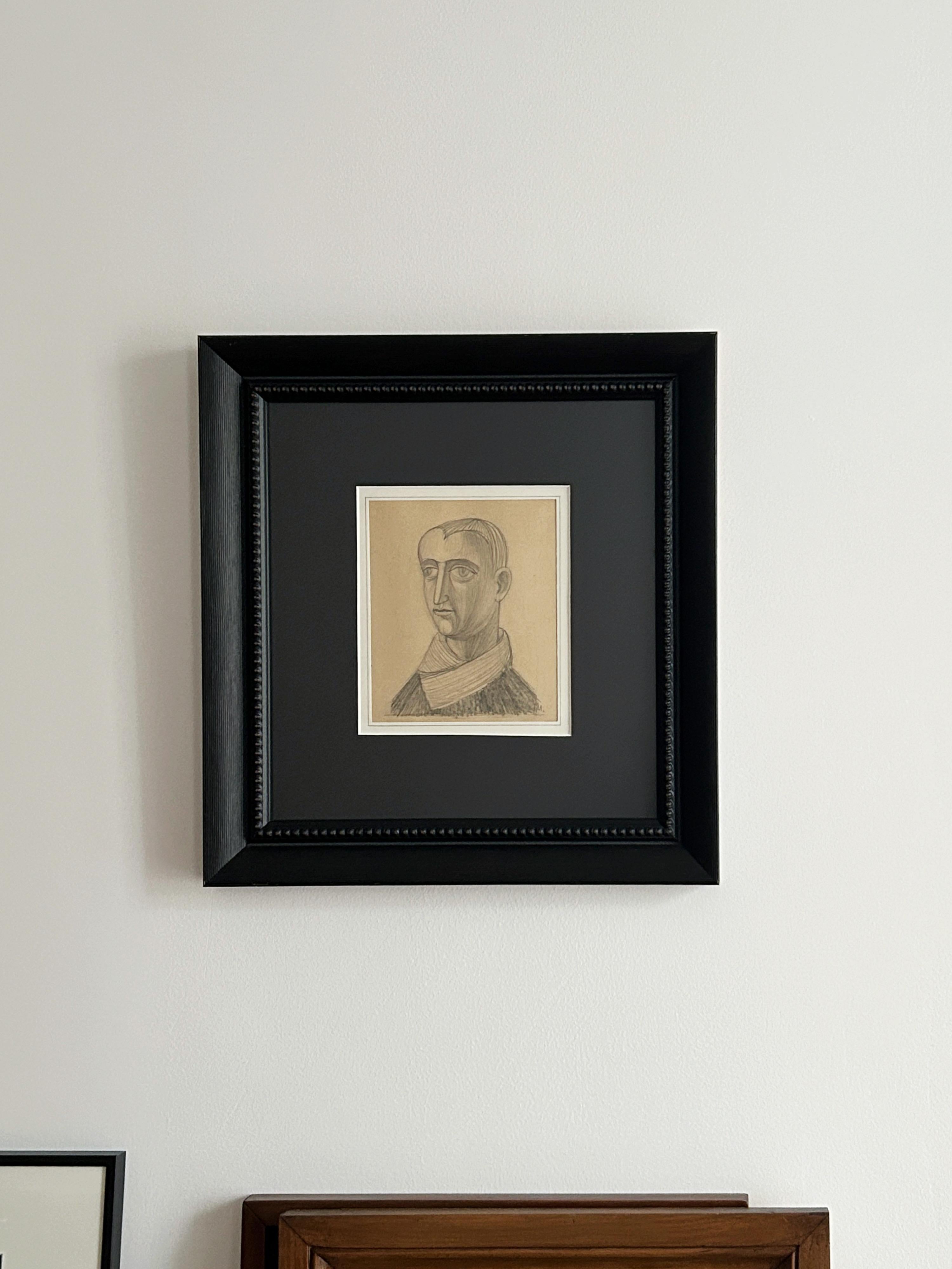 Jean Martin, Hombre con bufanda, hacia 1950, Grafito sobre papel 2