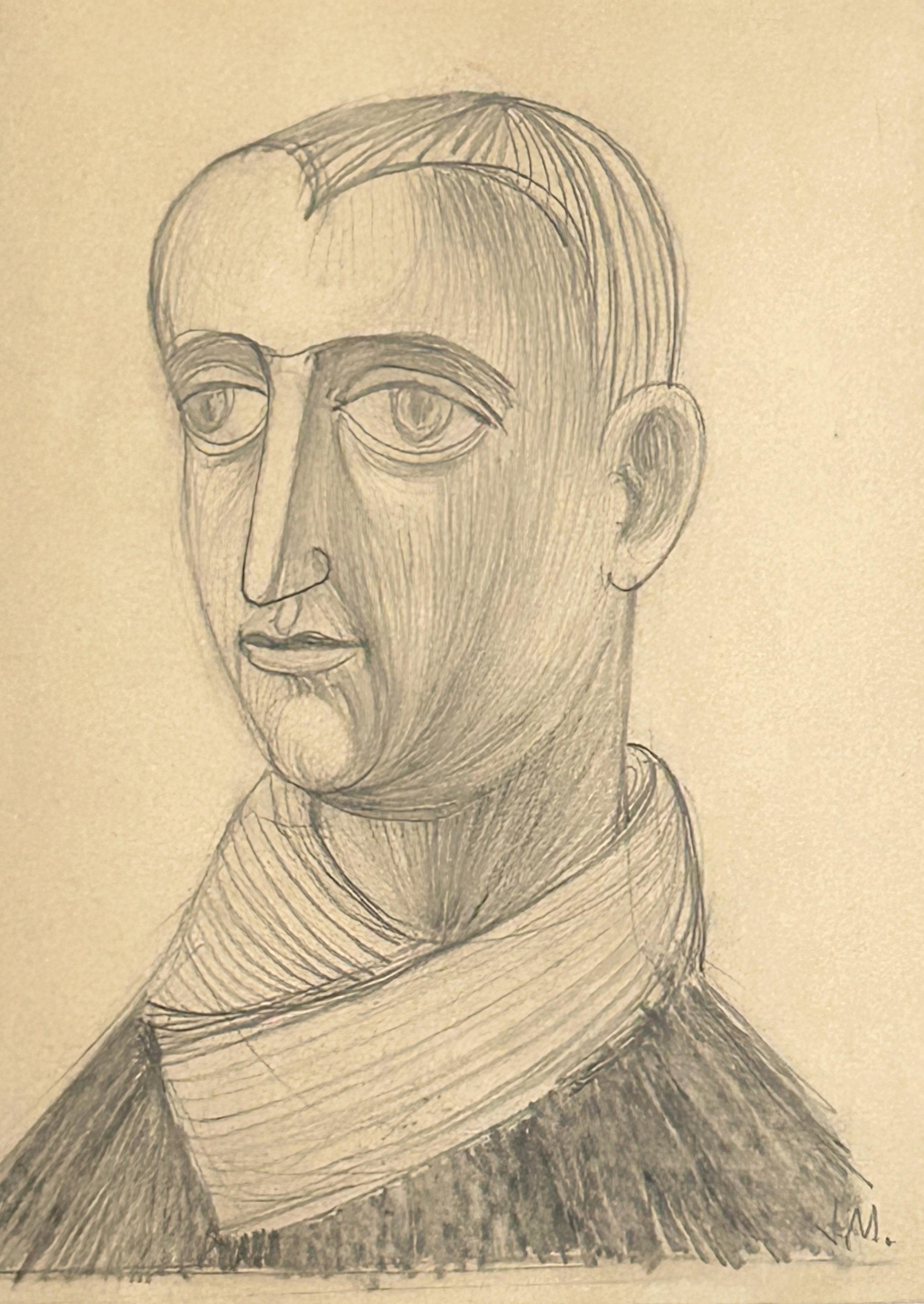 Jean Martin, Hombre con bufanda, hacia 1950, Grafito sobre papel 5