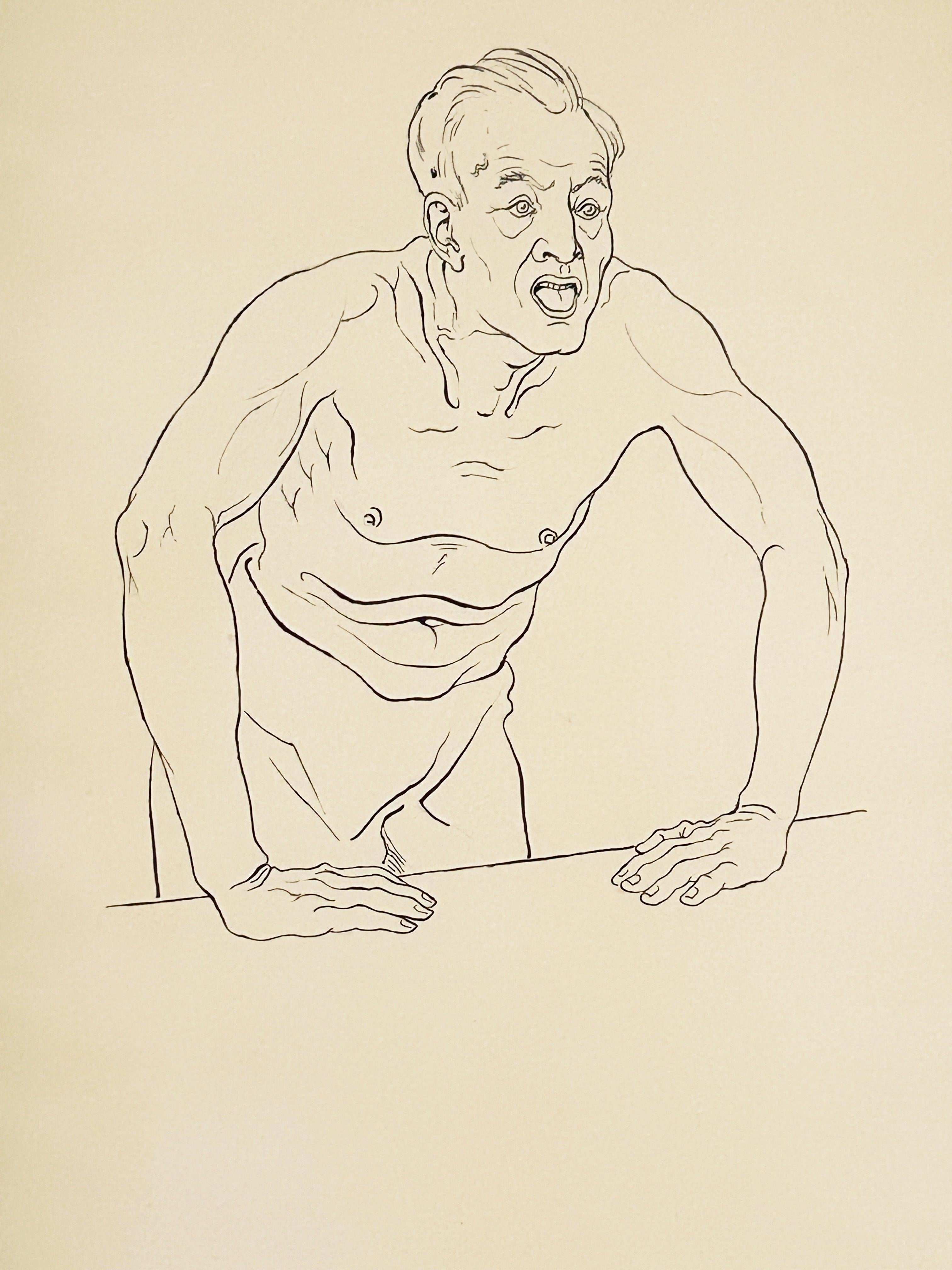 Rudolf Schlichter, Shirtless man, shouting, circa 1920, black ink on paper For Sale 2