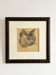 Victor Prouve, Hard of cat, Kohle auf Papier