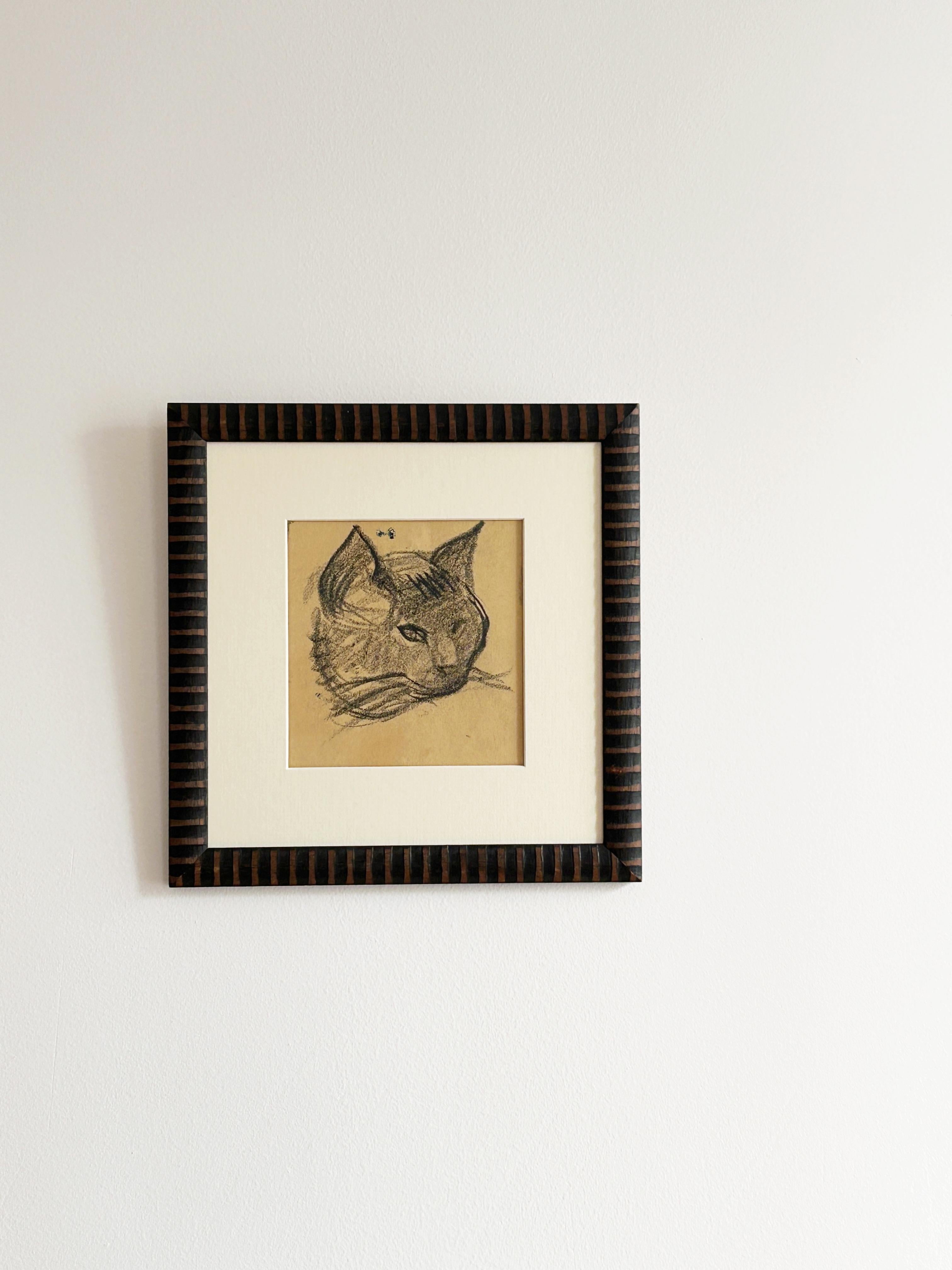 Victor Prouve, Hard of cat, Kohle auf Papier im Angebot 2