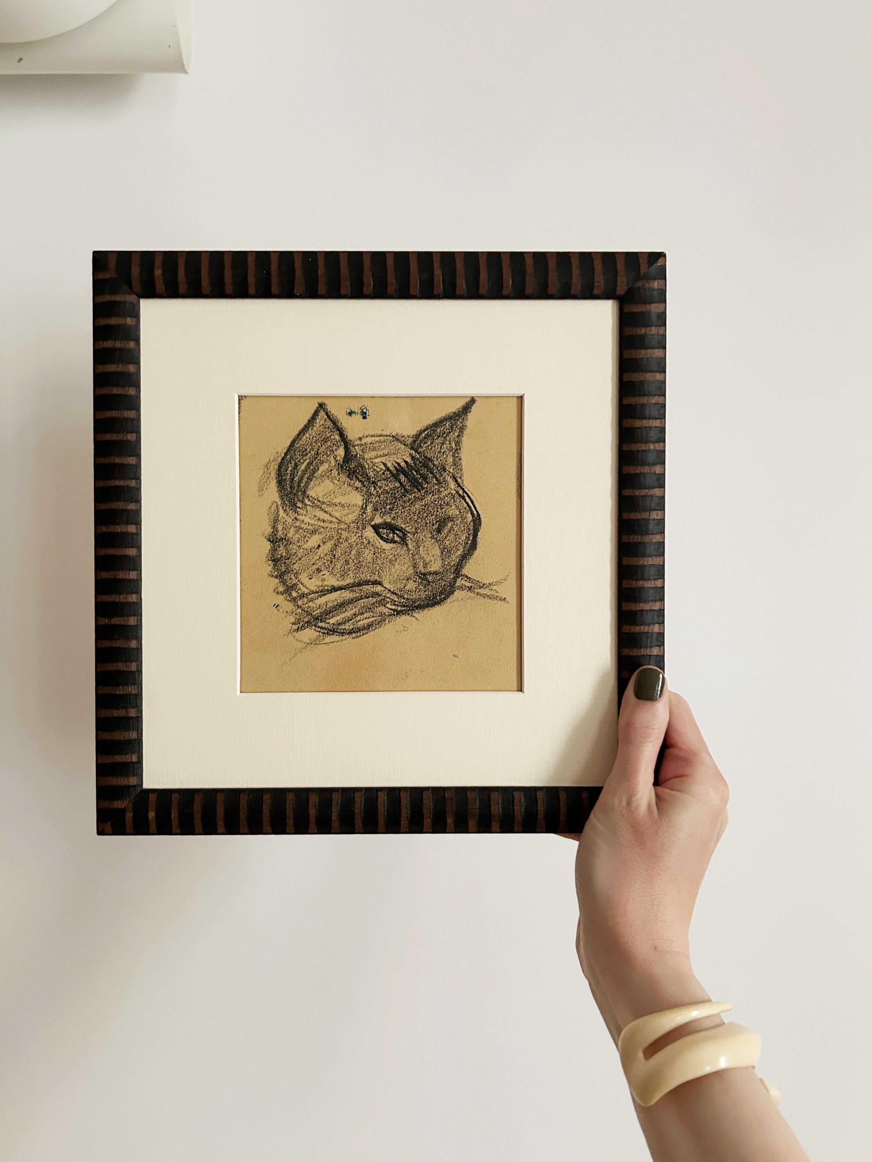 Victor Prouve, Hard of cat, Kohle auf Papier im Angebot 4