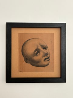 Henri Poey, Mask circa 1930, charcoal on paper, mounted on cardboard