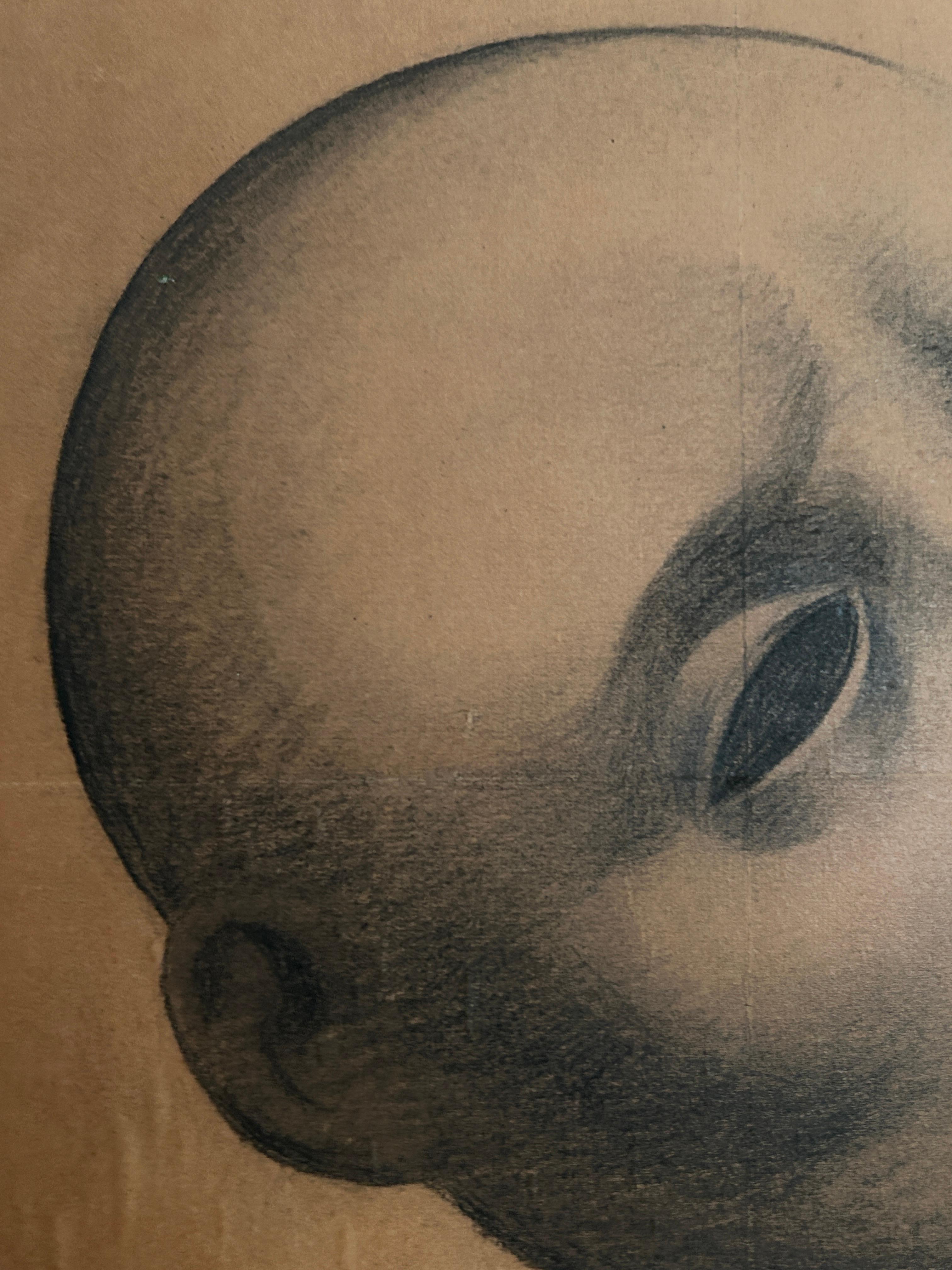 Henri Poey, Mask circa 1930, charcoal on paper, mounted on cardboard For Sale 4