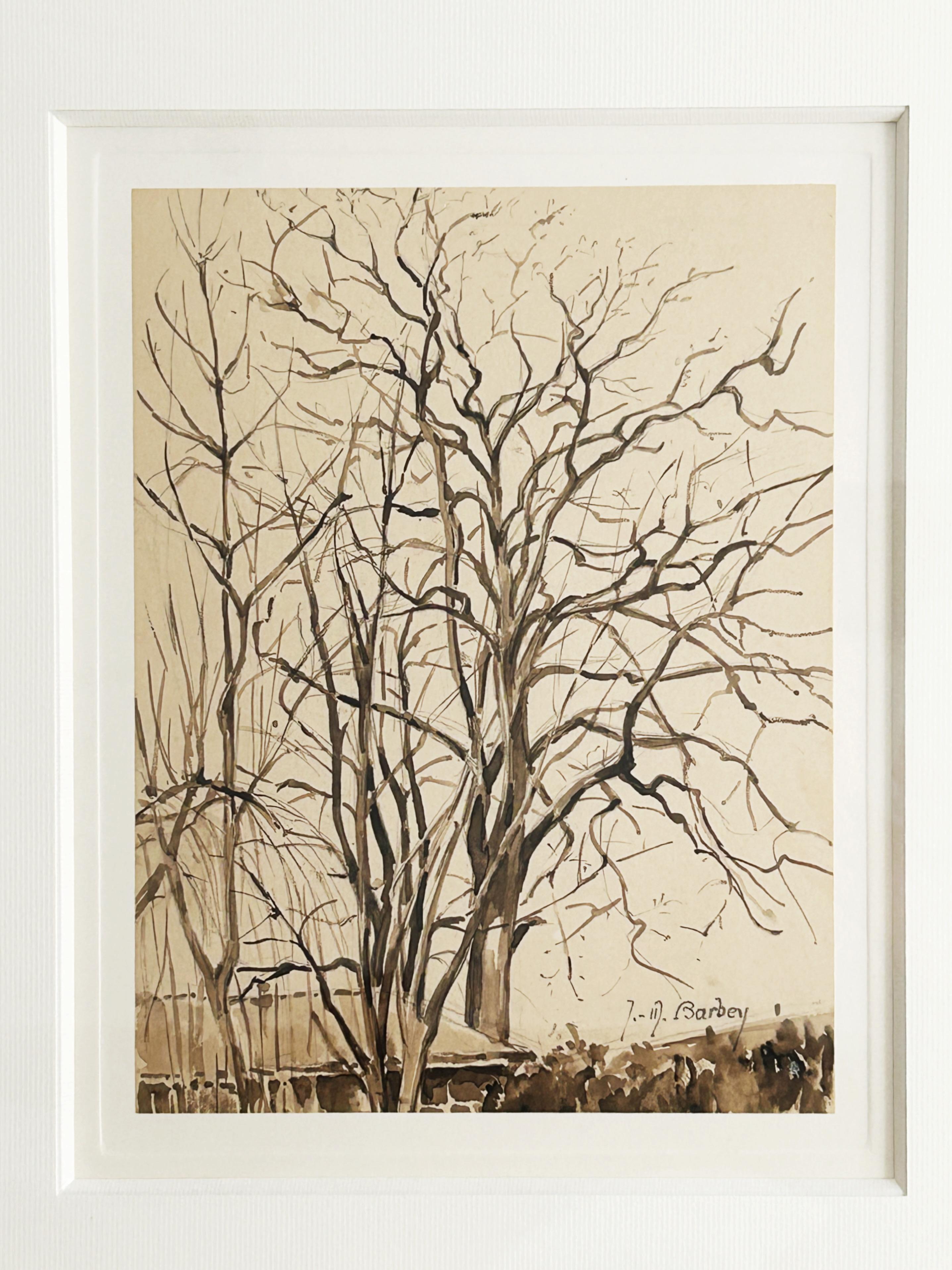 Jeanne-marie Barbey (1876-1960), Alberi in inverno, lavaggio a inchiostro marrone in vendita 1