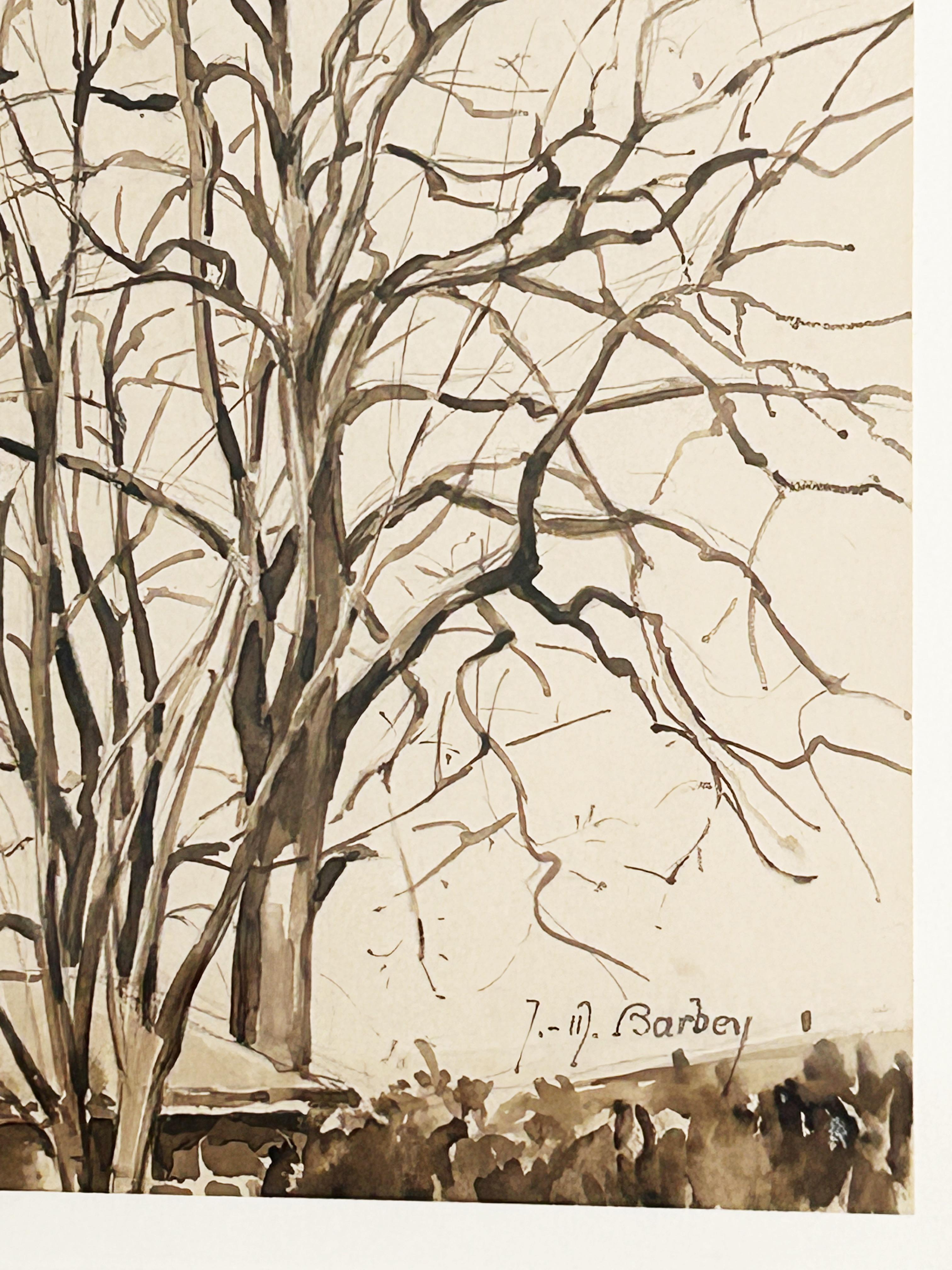 Jeanne-Marie BARBEY (1876-1960)
Alberi in inverno
Lavaggio a inchiostro marrone e matita di grafite su carta
Firmato in basso a destra
26 x 20 cm
cornice 46 x 40 cm

Nata Louise Jeanne Marie Barbée nel 1876 a Parigi, Jeanne-Marie Barbée aveva