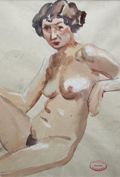 Art deco artist, Raphael Delorme, preparatory study for La Piscine