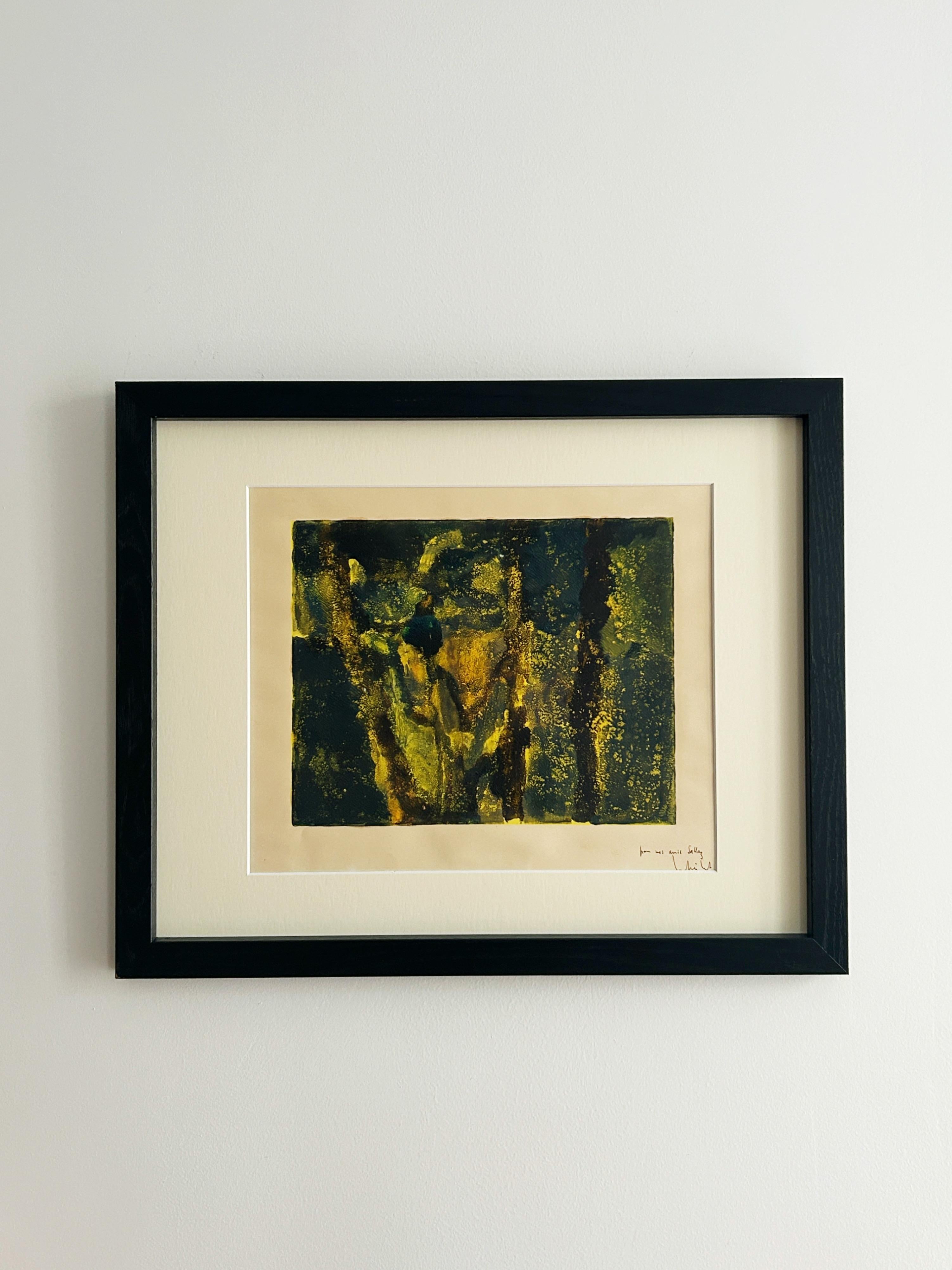 Pierre Montheillet, Composizione in verde e giallo, monotipo su carta