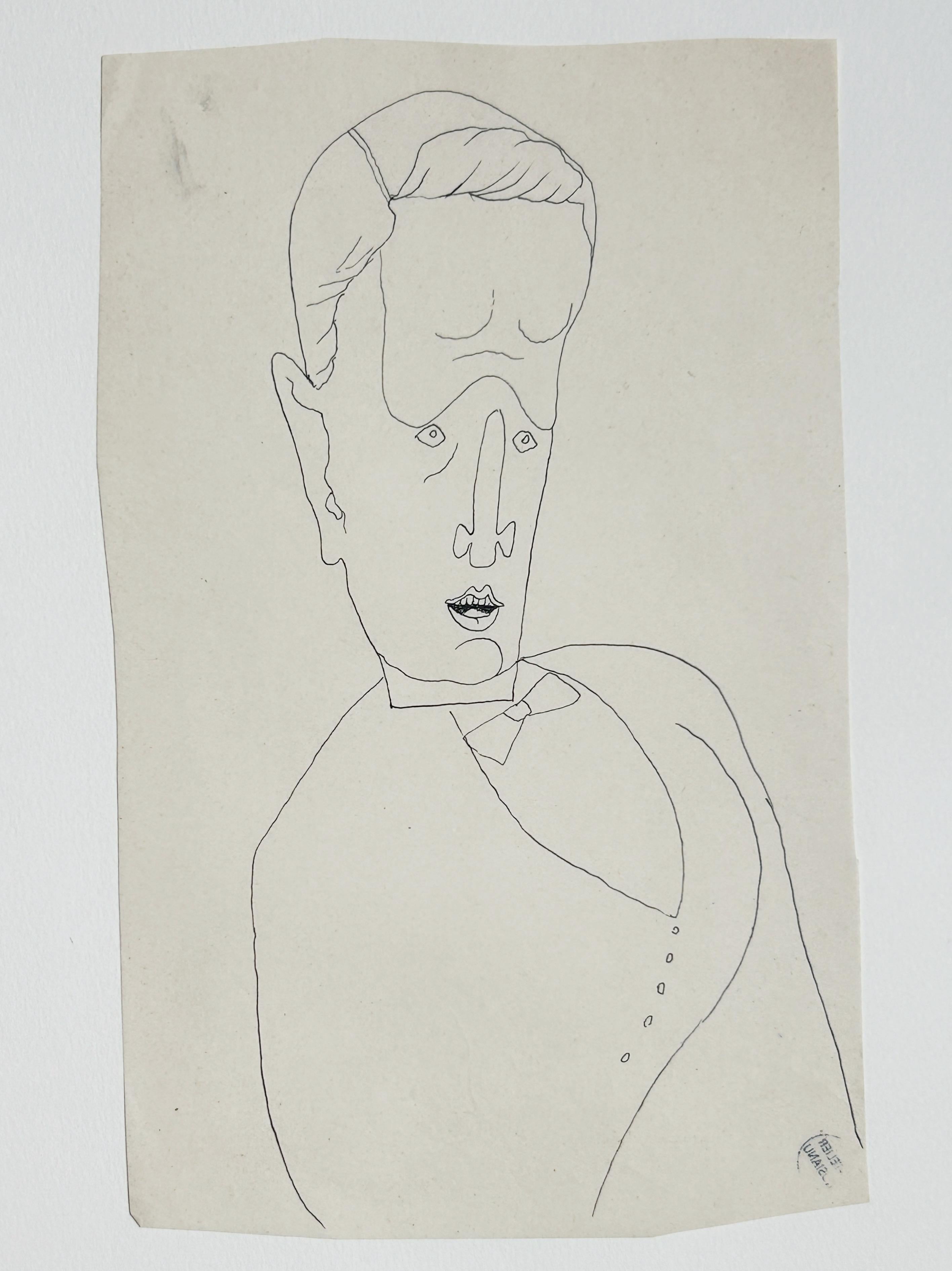 Mathieu Rosianu, Men, portrait, ink on paper, circa 1935