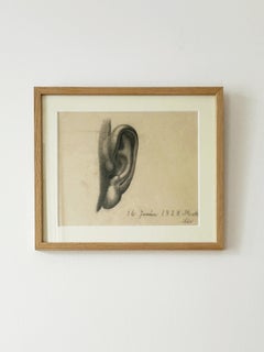 Zeichnung aus dem 19. Jahrhundert, datiert 1828, signiert „Mathilde“, Studie eines Ohrs