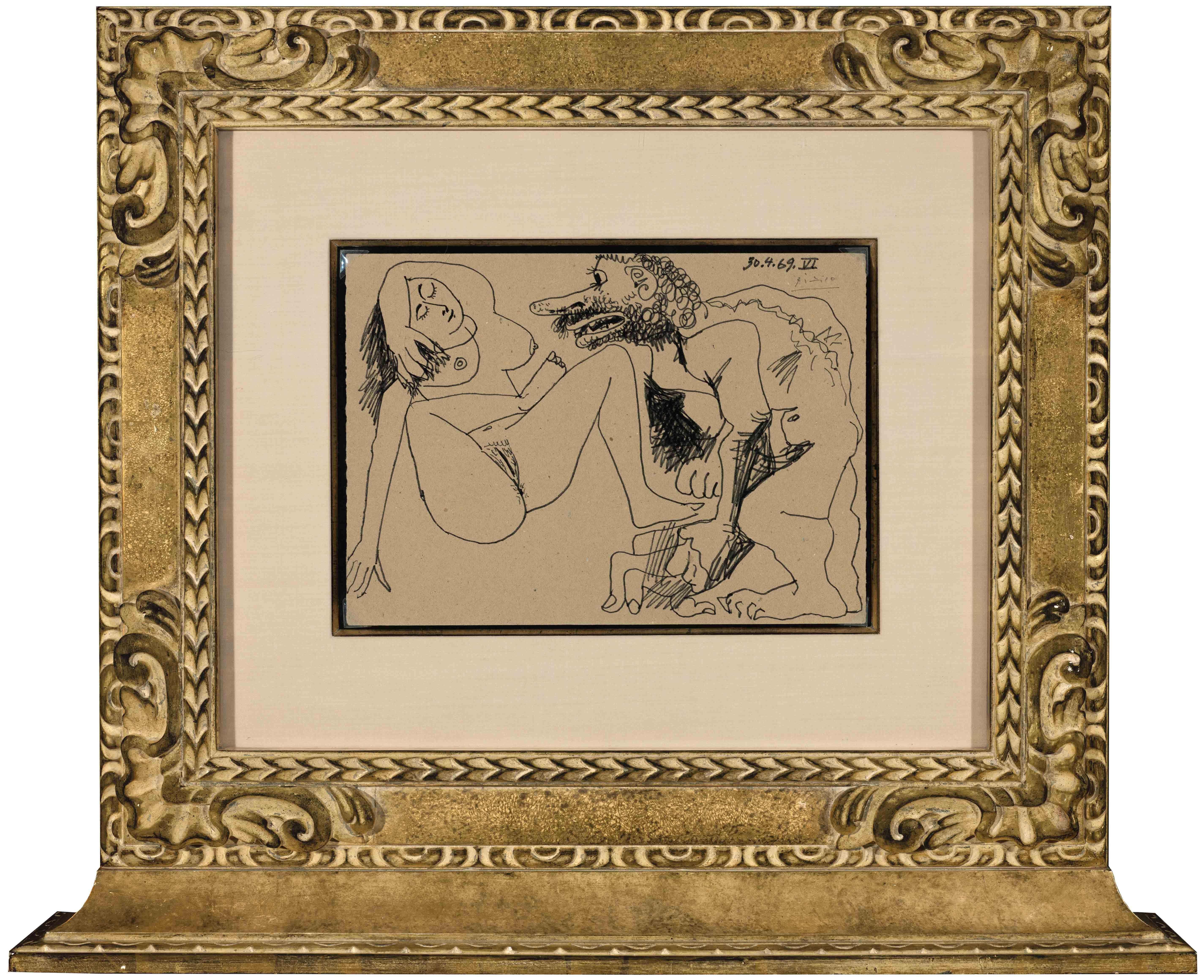 Homme et femme nus/Tete de Homme, 1969 (deux côtés) - Art de Pablo Picasso