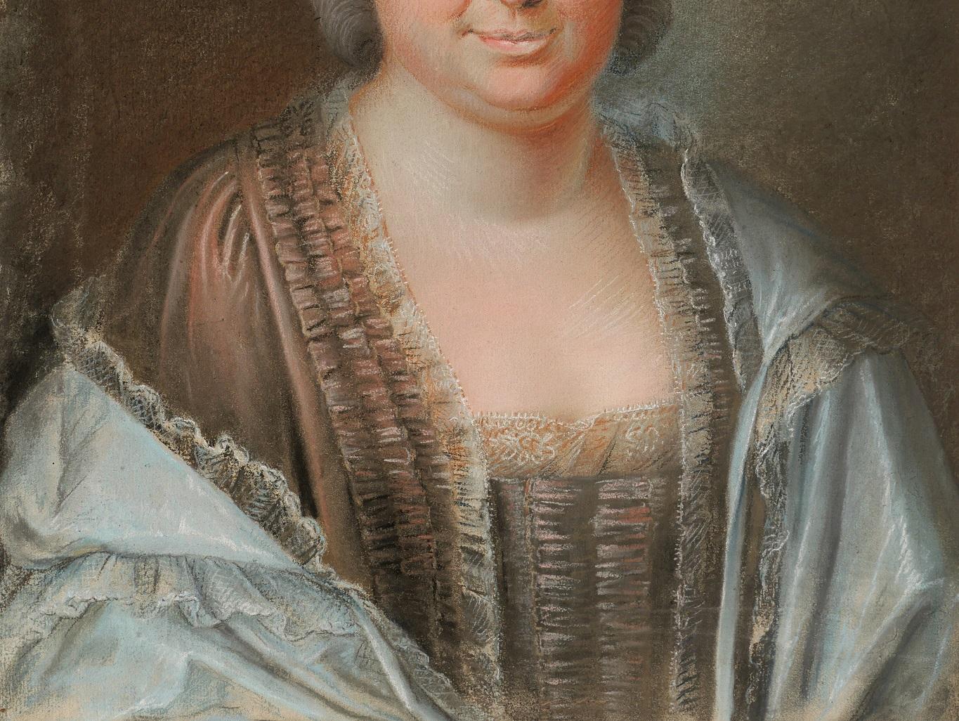 French School of the 18th century
Woman portrait
Pastel on paper mounted on canvas
Pastel: 46.5 x 63 cm (18.3 x 24.8 inches)
Frame: 57 x 71 cm (22.4 x 28 inches)
Very good condition
Circa 1770-80

The pastel is on paper mounted on canvas and mounted